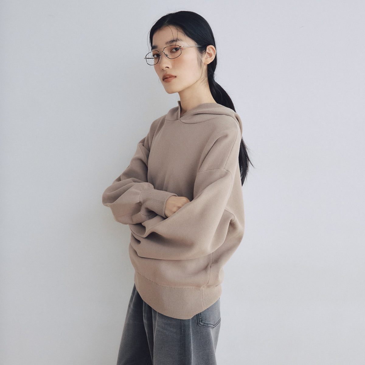 Clear Cotton Knit Hoodie