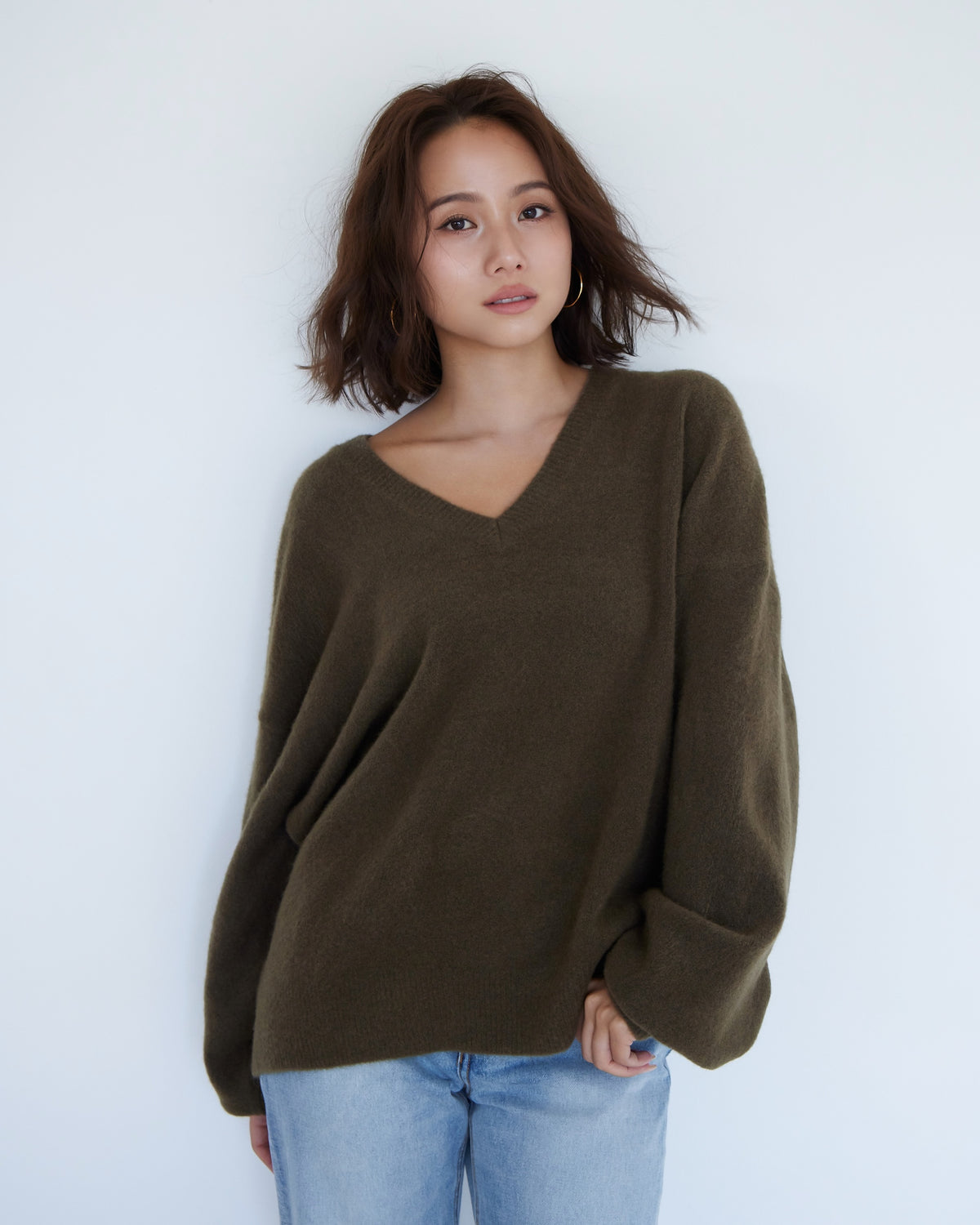 collab Basic Vネックニットトップス