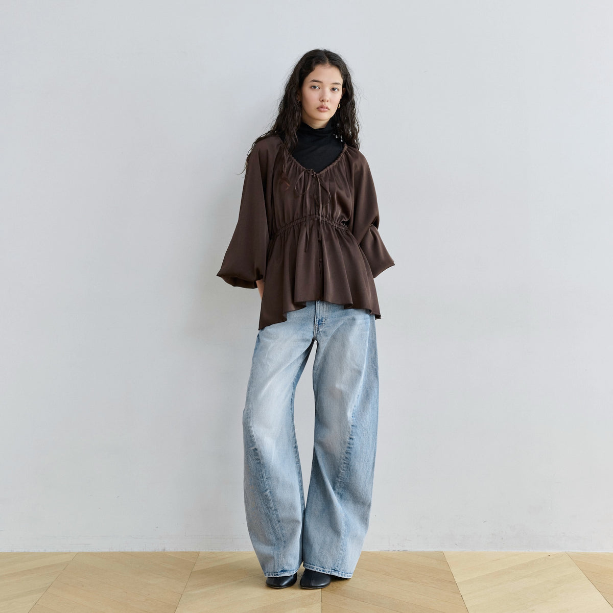 Vintage Satin Gathered Waist Blouse
