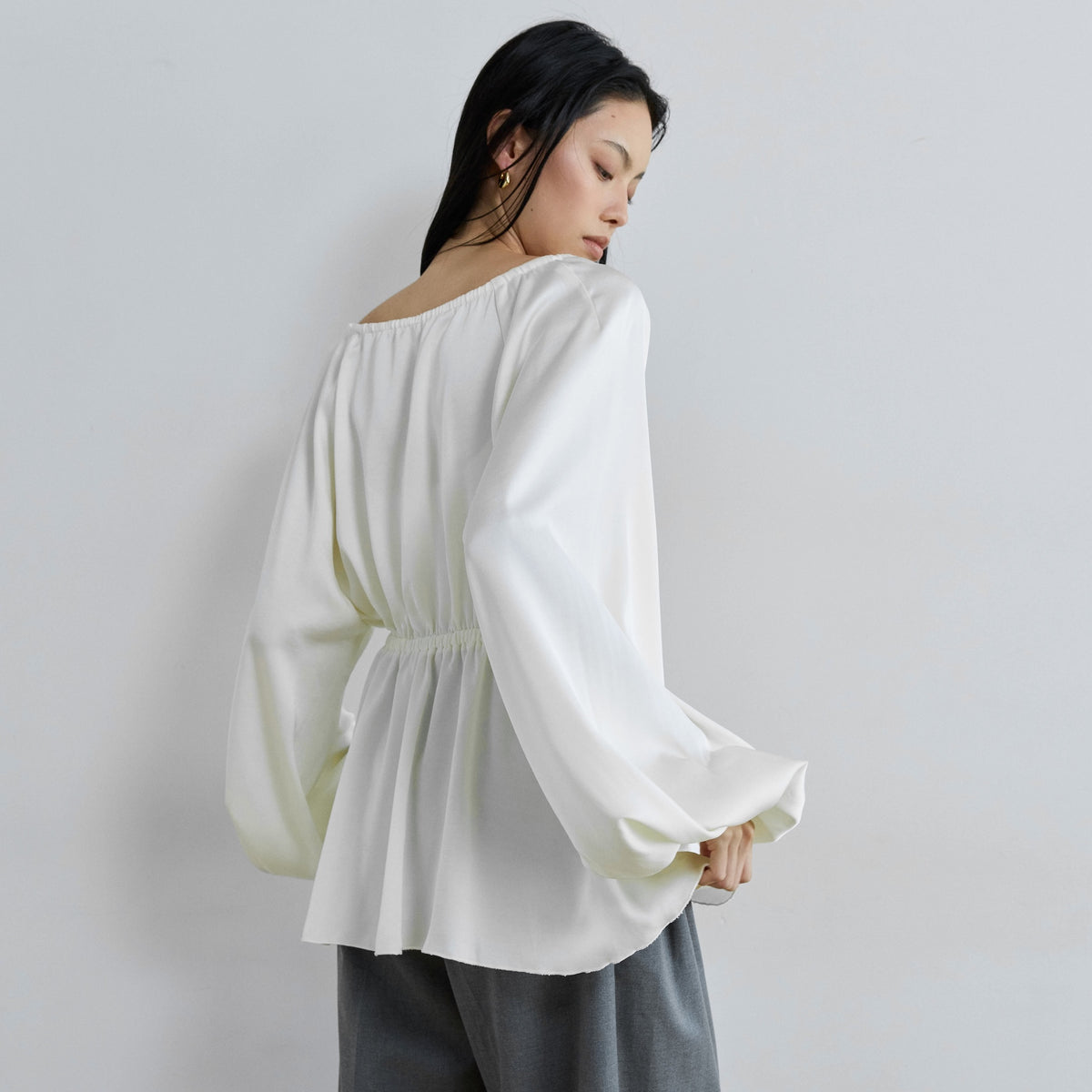 Vintage Satin Gathered Waist Blouse