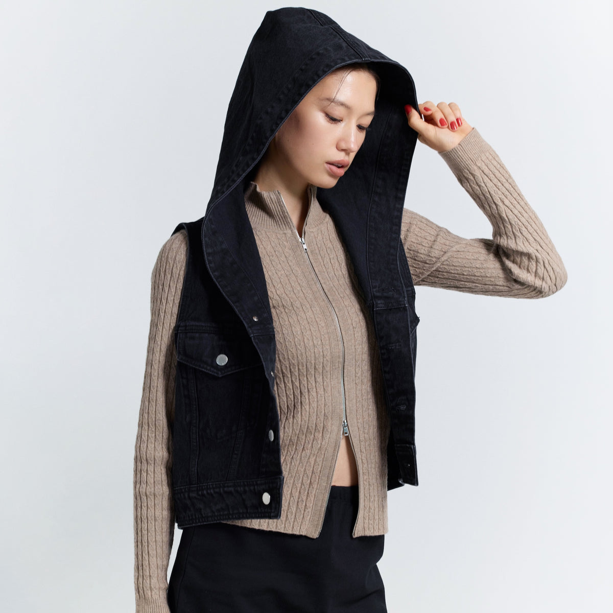 セーラーHoodieクロップドデニムベスト