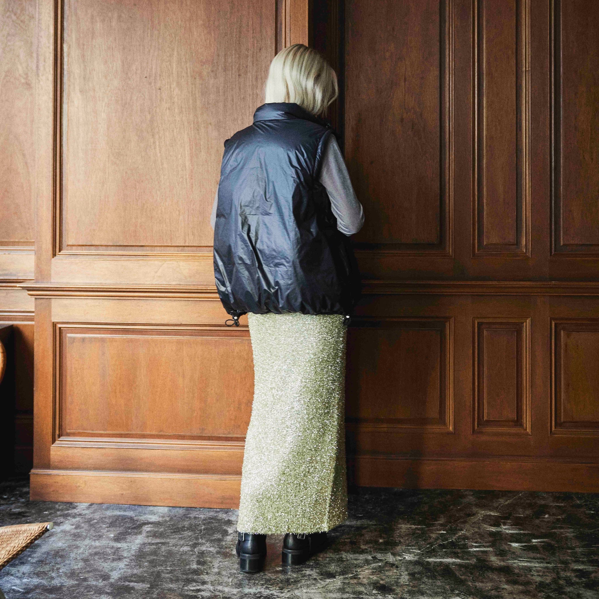 Glitter Shaggy Yarn Straight Skirt