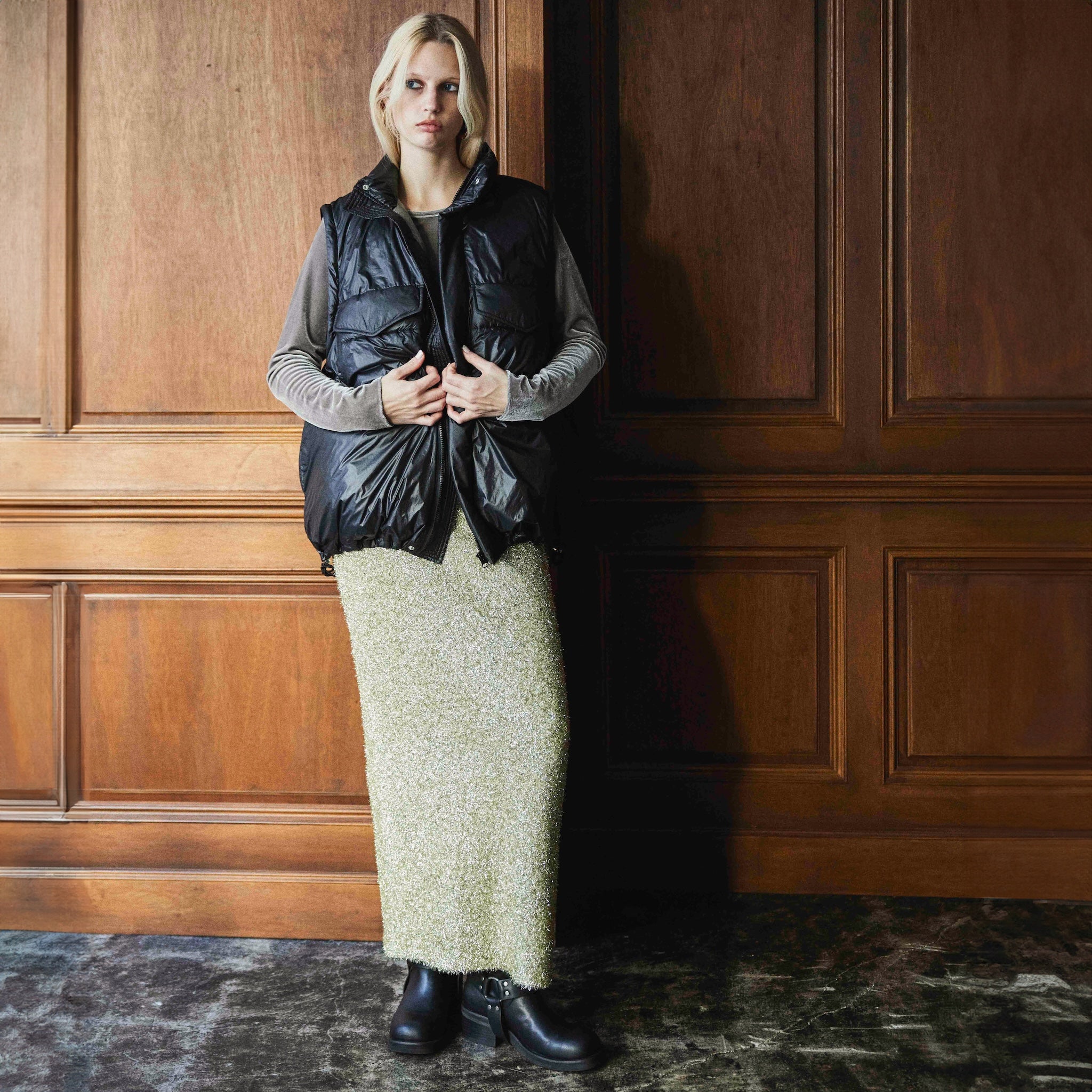 Glitter Shaggy Yarn Straight Skirt