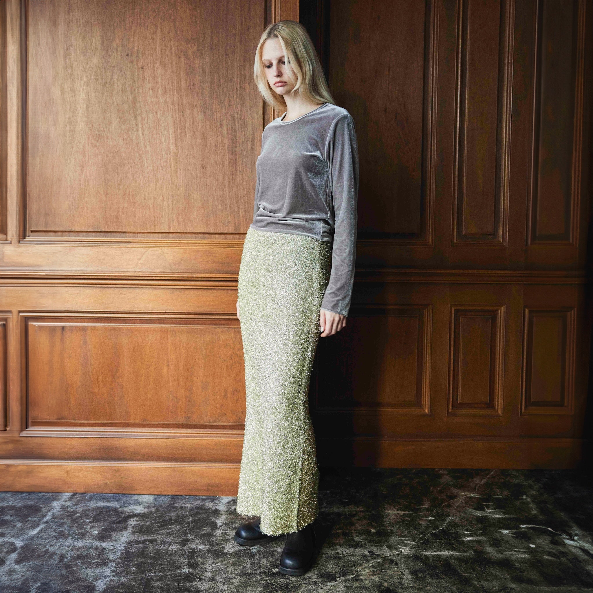 Glitter Shaggy Yarn Straight Skirt