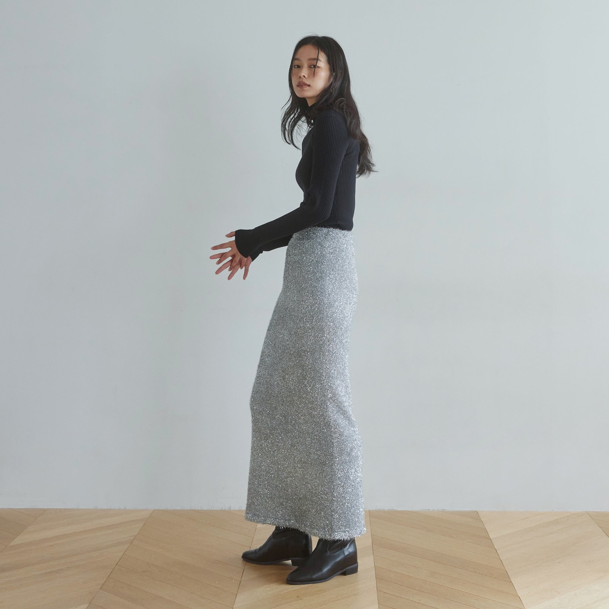 Glitter Shaggy Yarn Straight Skirt