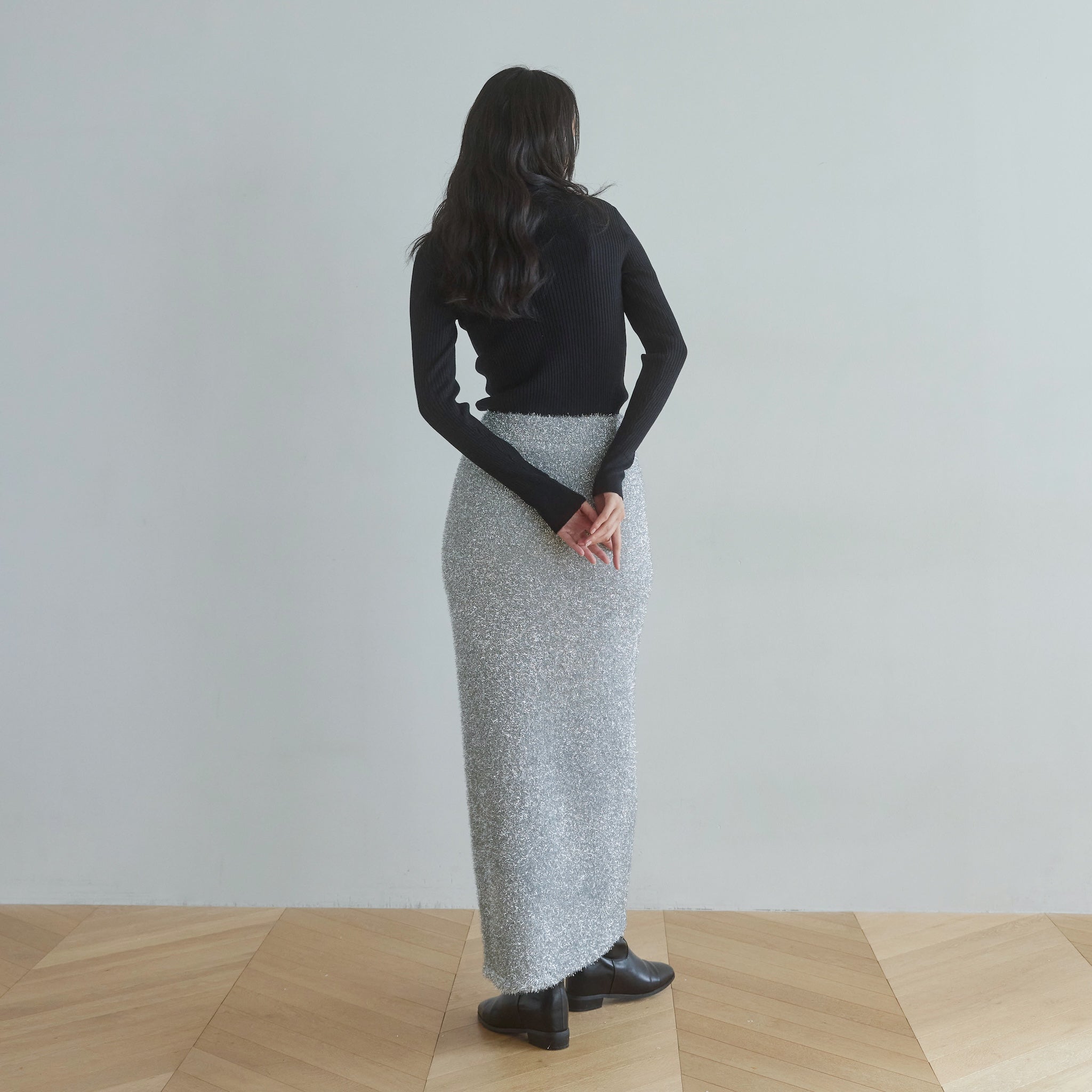 Glitter Shaggy Yarn Straight Skirt