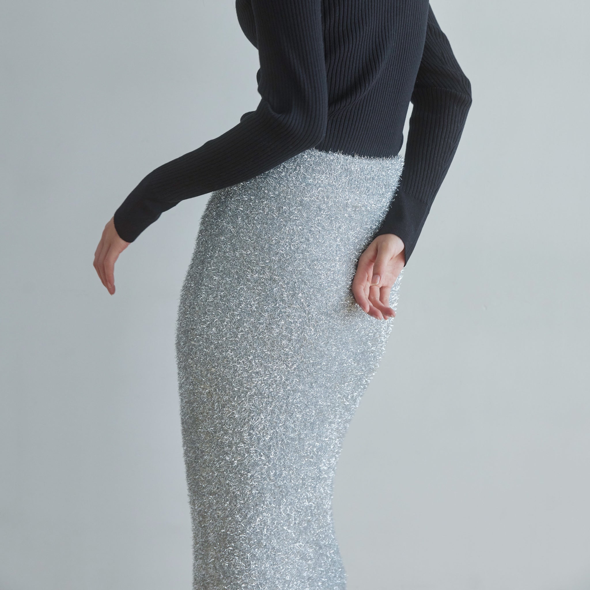 Glitter Shaggy Yarn Straight Skirt