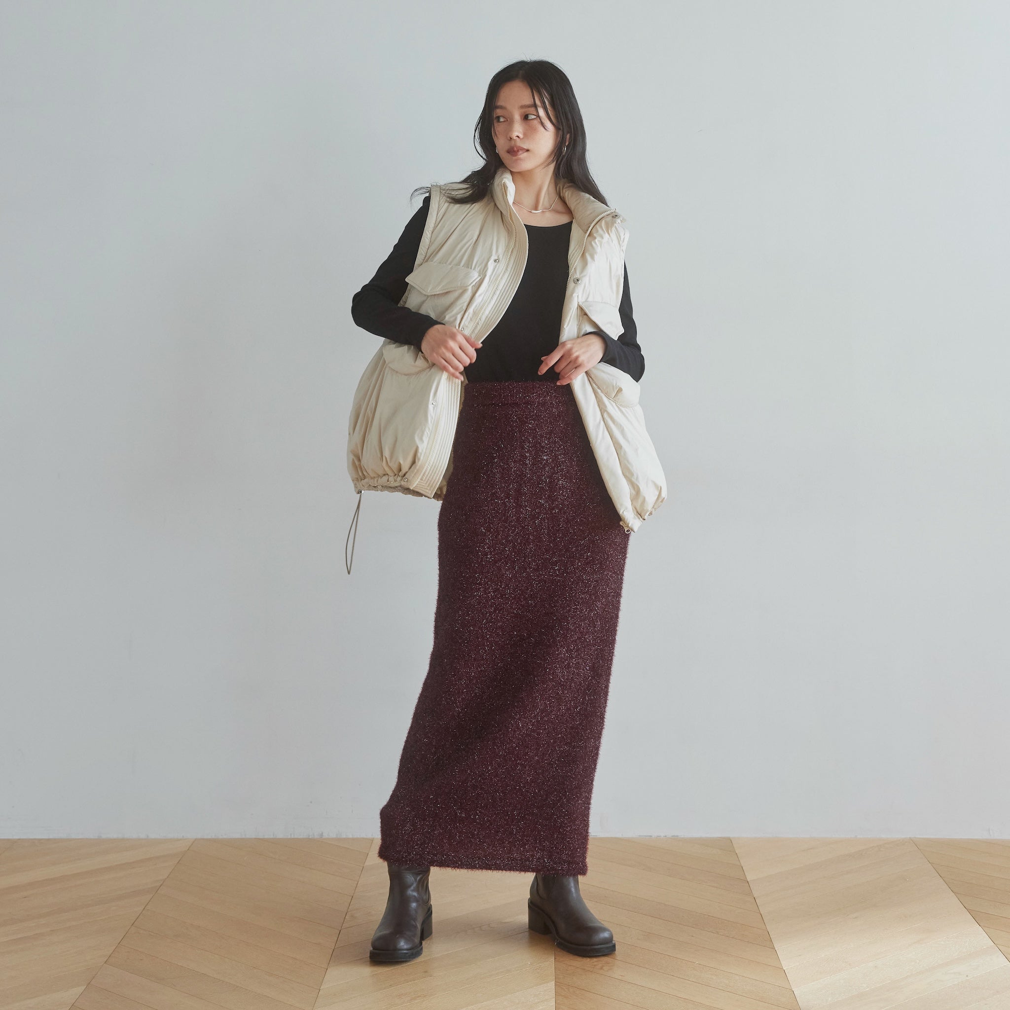 Glitter Shaggy Yarn Straight Skirt