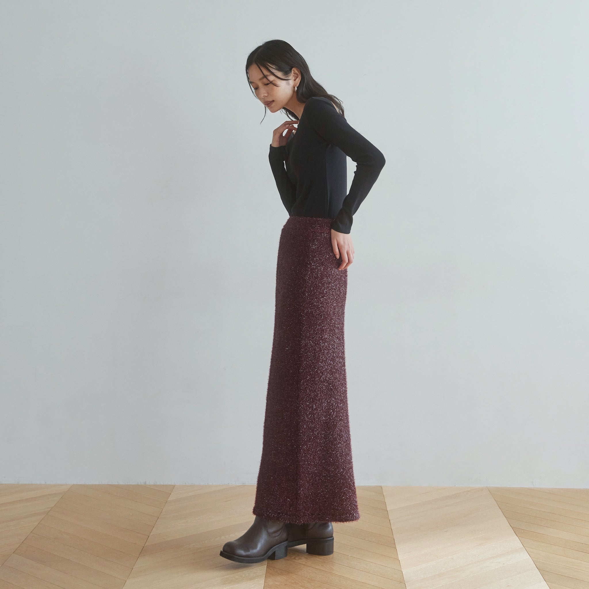 Glitter Shaggy Yarn Straight Skirt