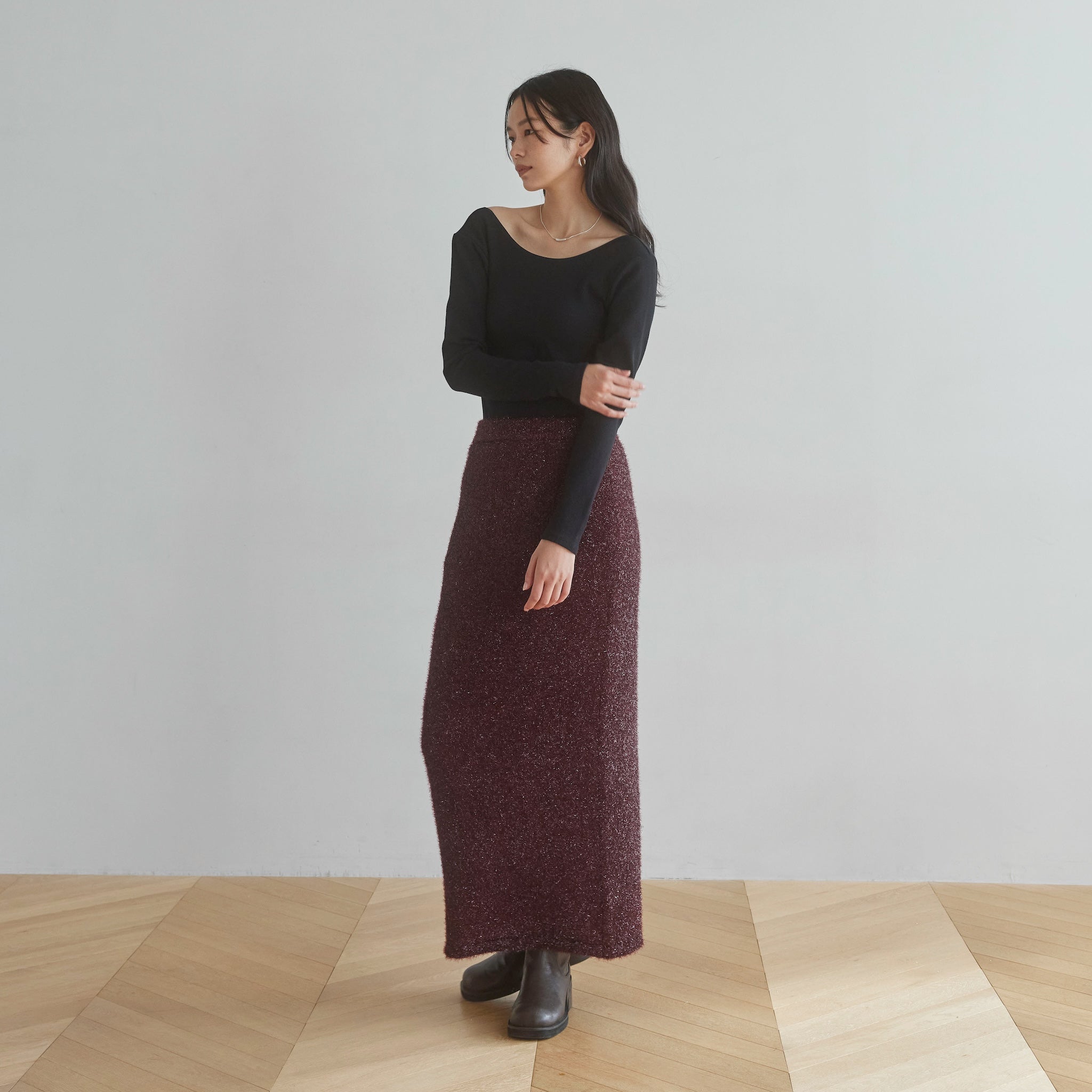 Glitter Shaggy Yarn Straight Skirt