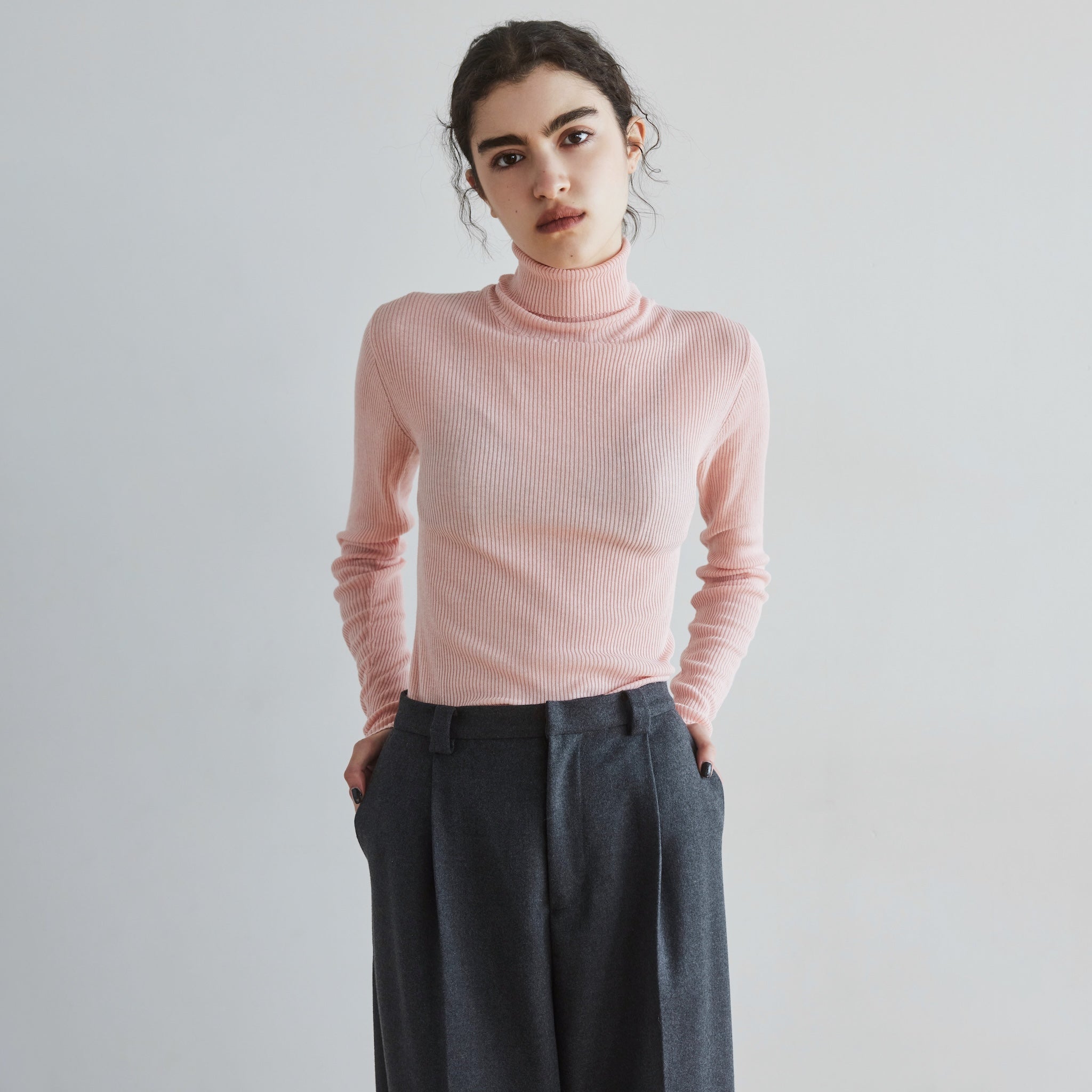 Sheer RIB Knitタートルトップス