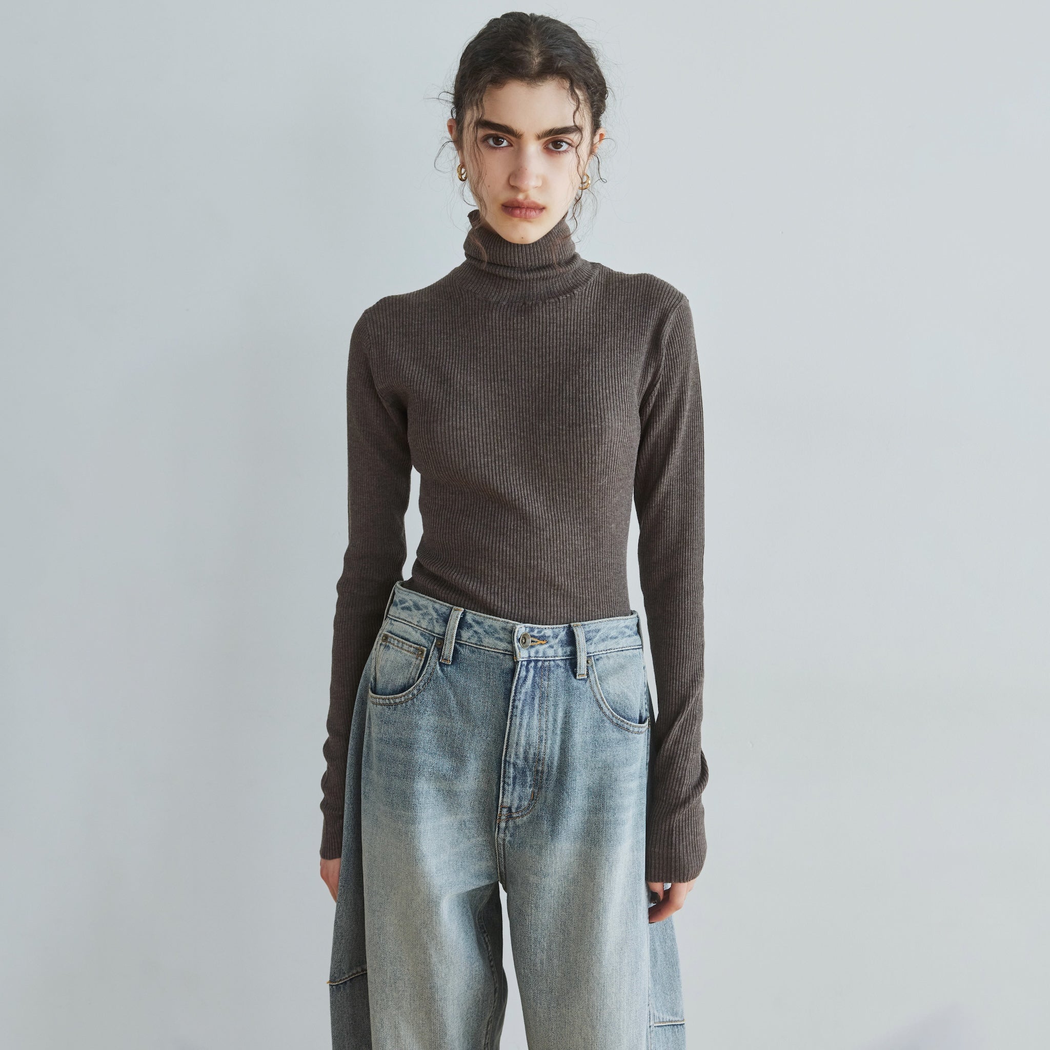 Sheer RIB Knitタートルトップス