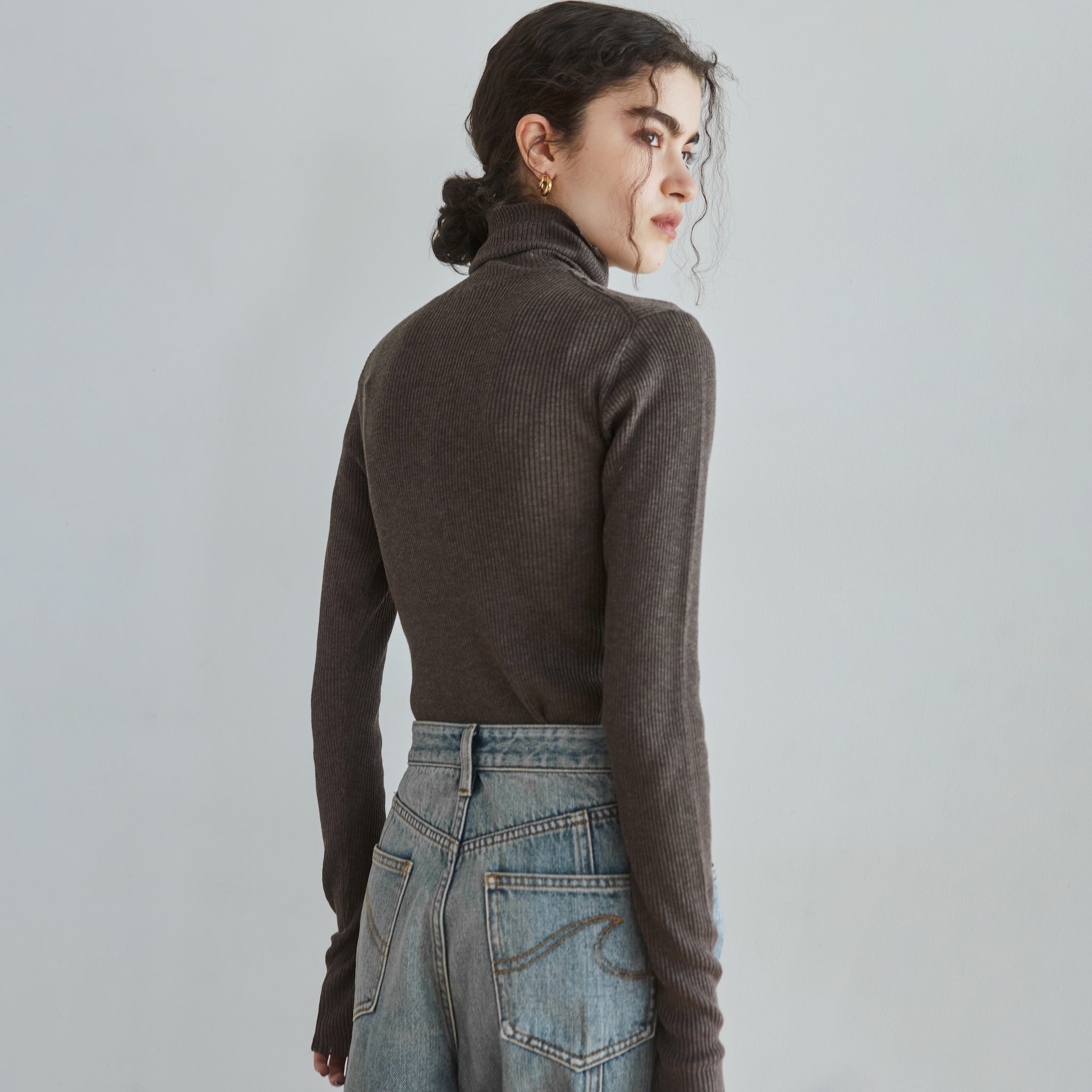 Sheer RIB Knitタートルトップス