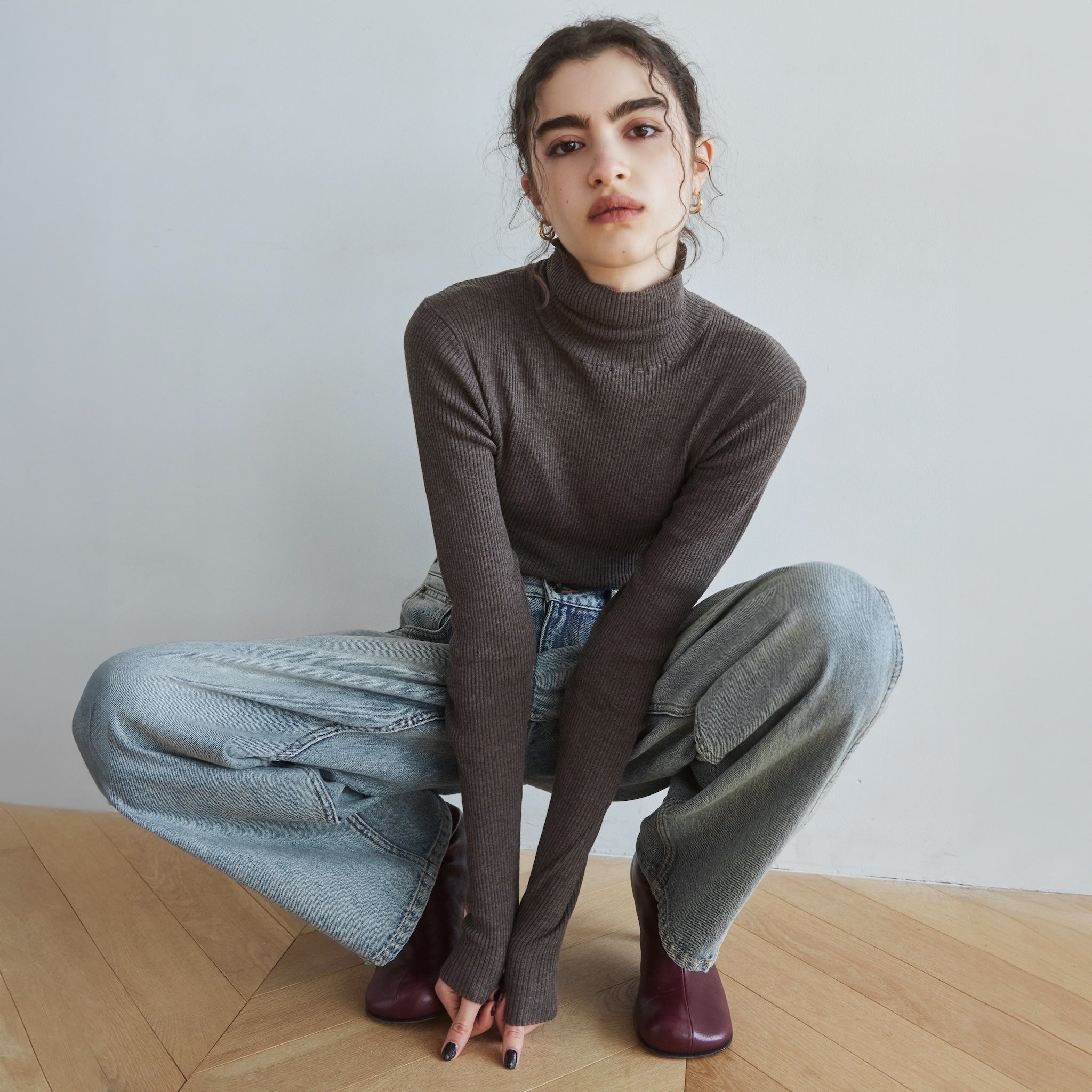 Sheer RIB Knitタートルトップス