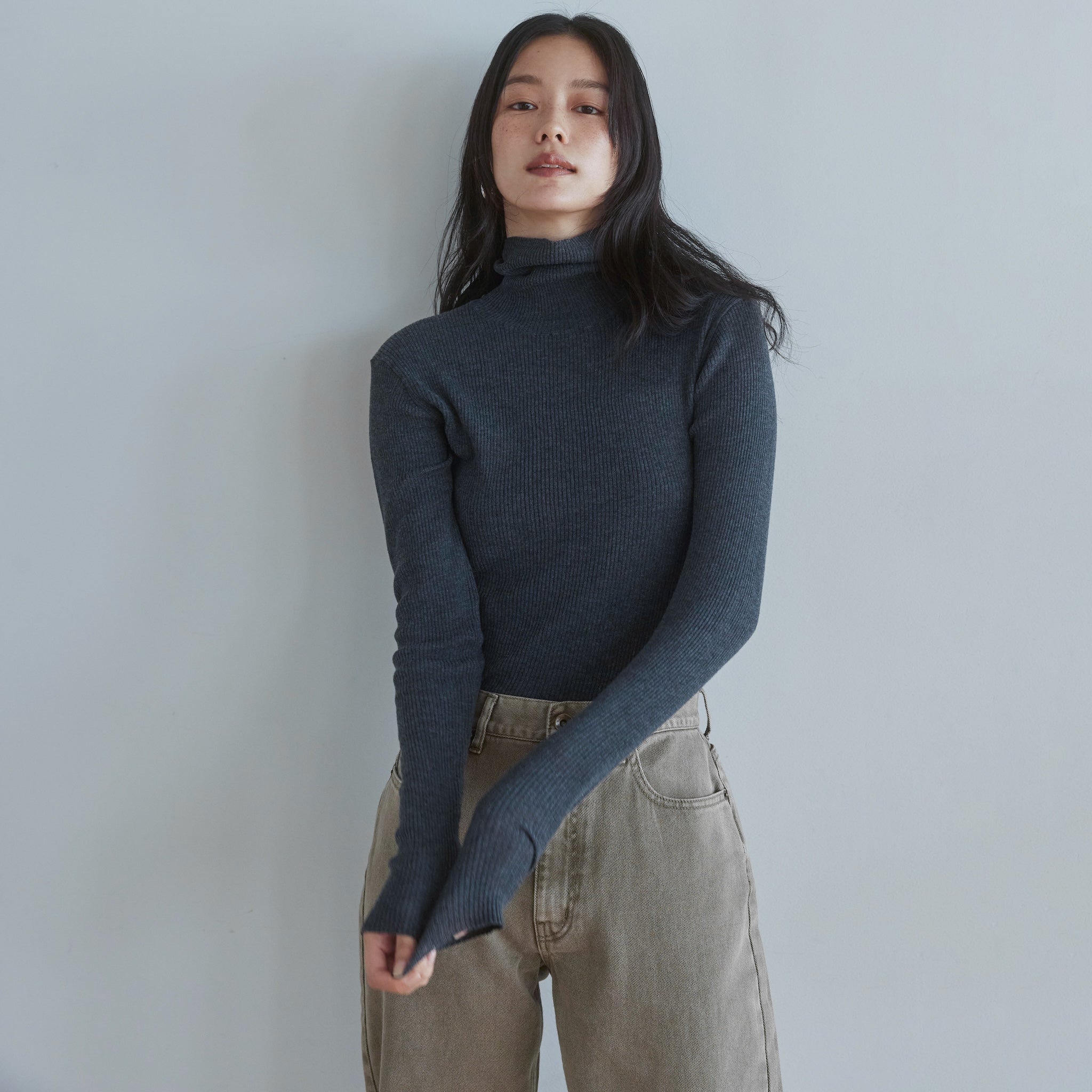 Sheer RIB Knitタートルトップス