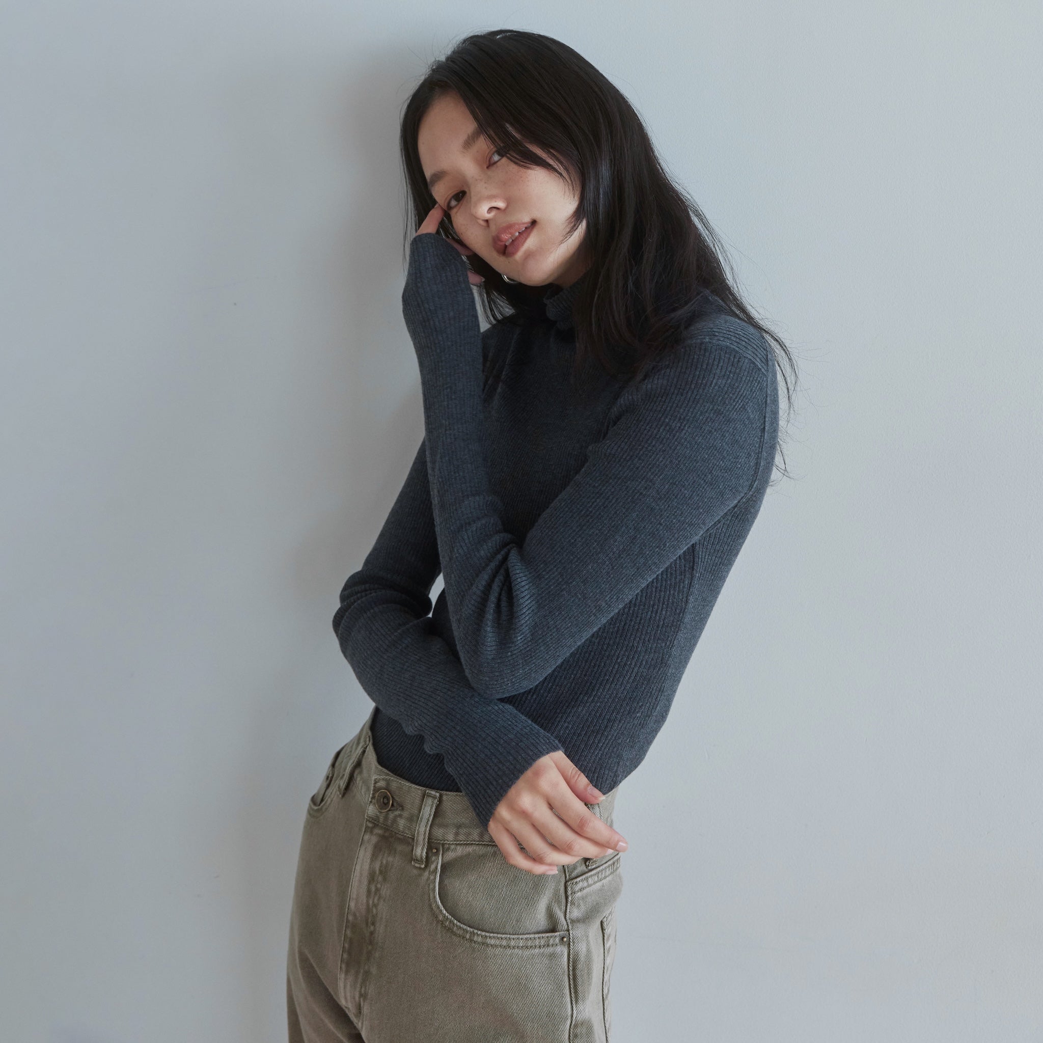 Sheer RIB Knitタートルトップス