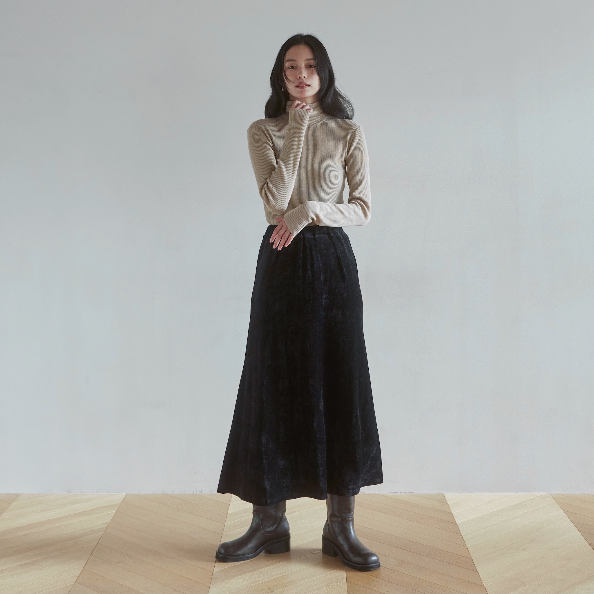 Sheer RIB Knitタートルトップス