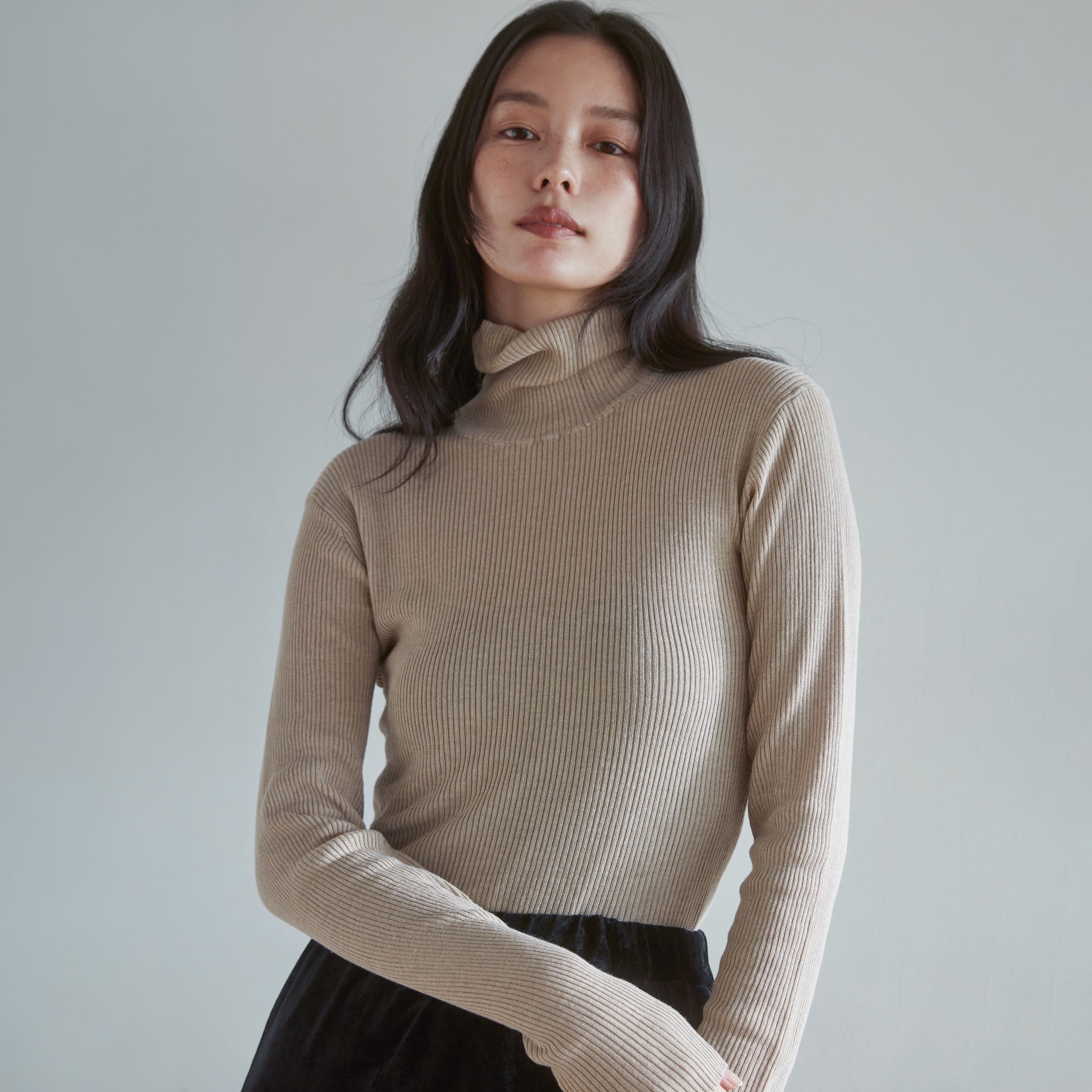 Sheer RIB Knitタートルトップス