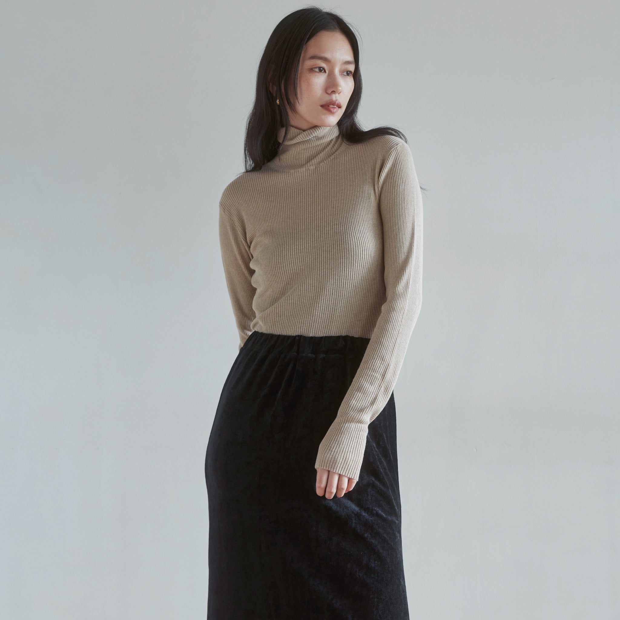 Sheer RIB Knitタートルトップス