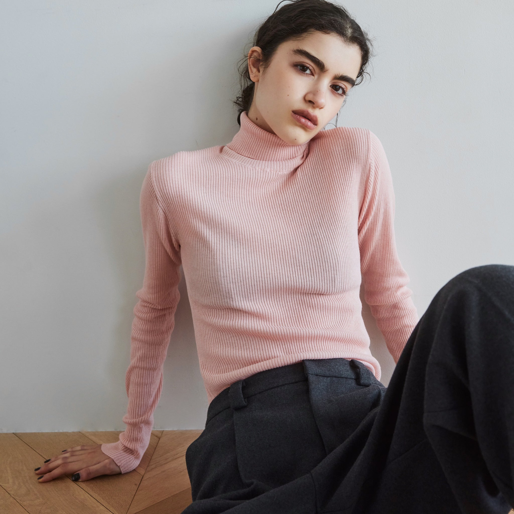 Sheer RIB Knitタートルトップス