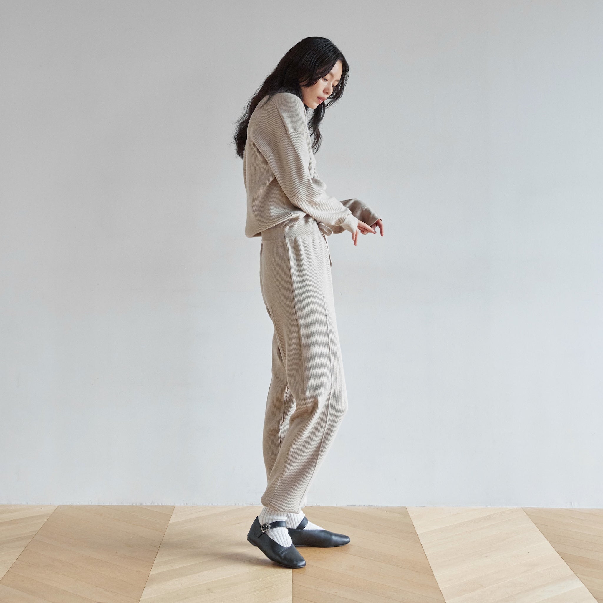 Key neck knit all-in-one