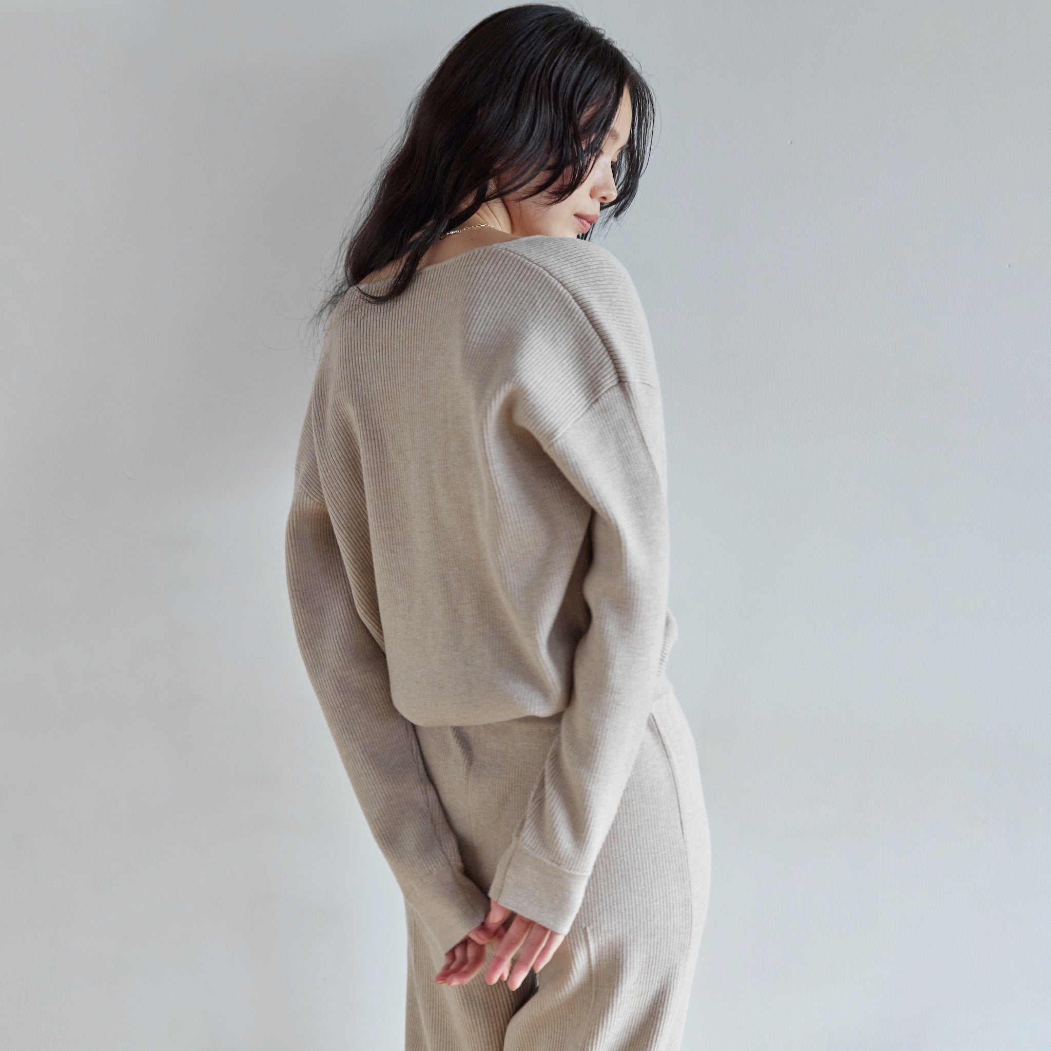Key neck knit all-in-one
