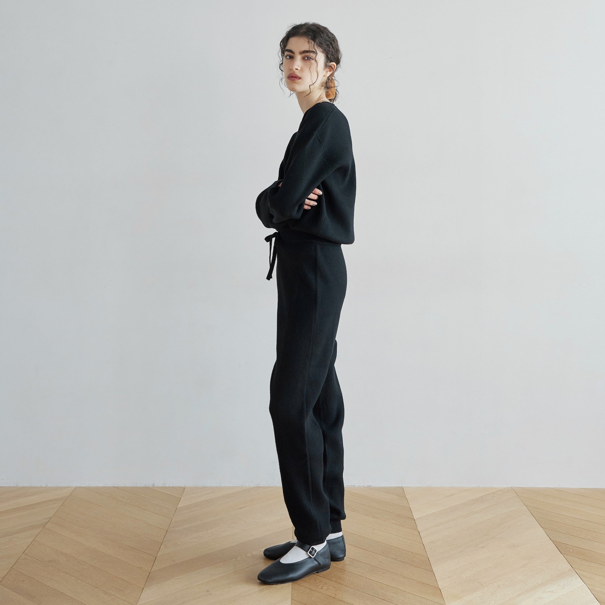 Key neck knit all-in-one