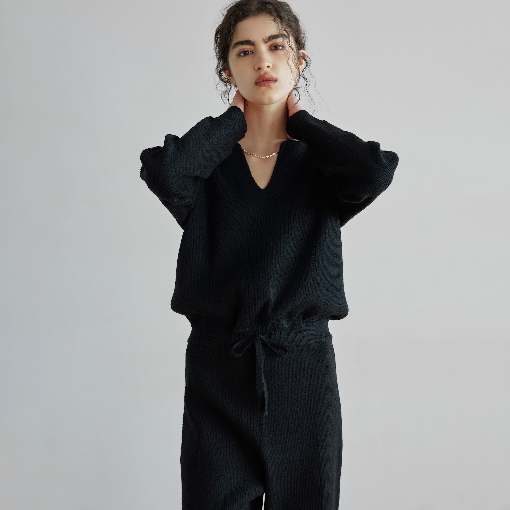 Key neck knit all-in-one
