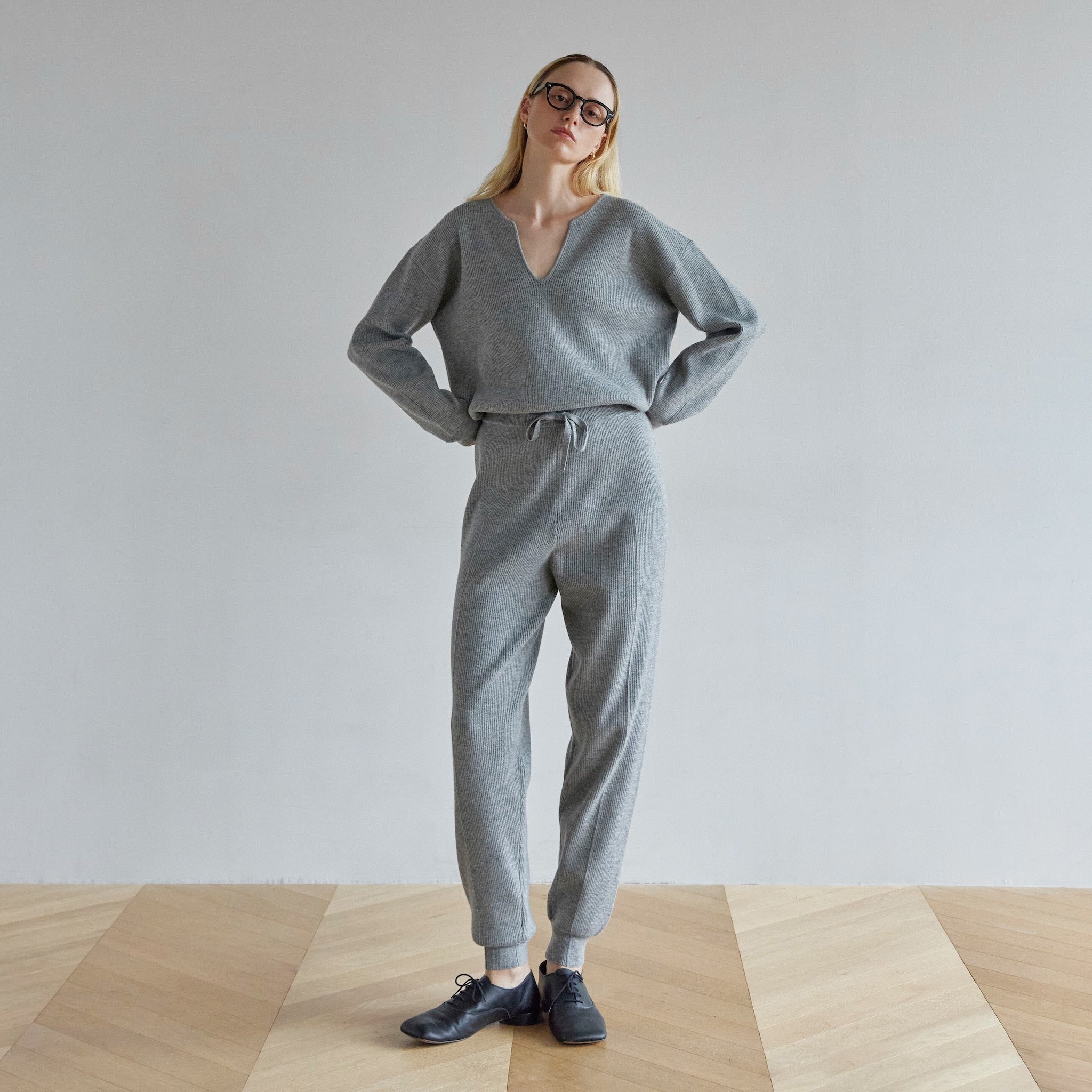 Key neck knit all-in-one