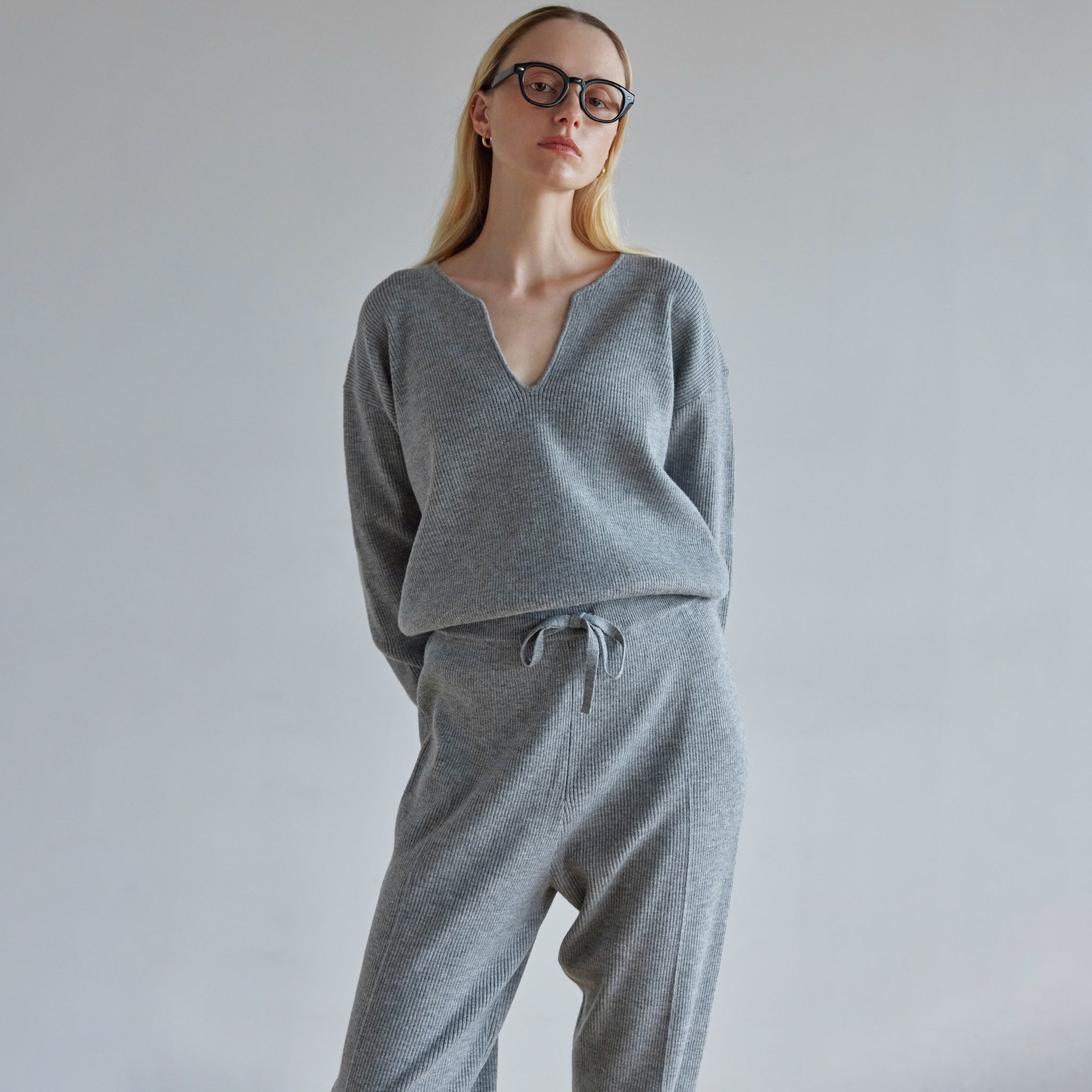 Key neck knit all-in-one