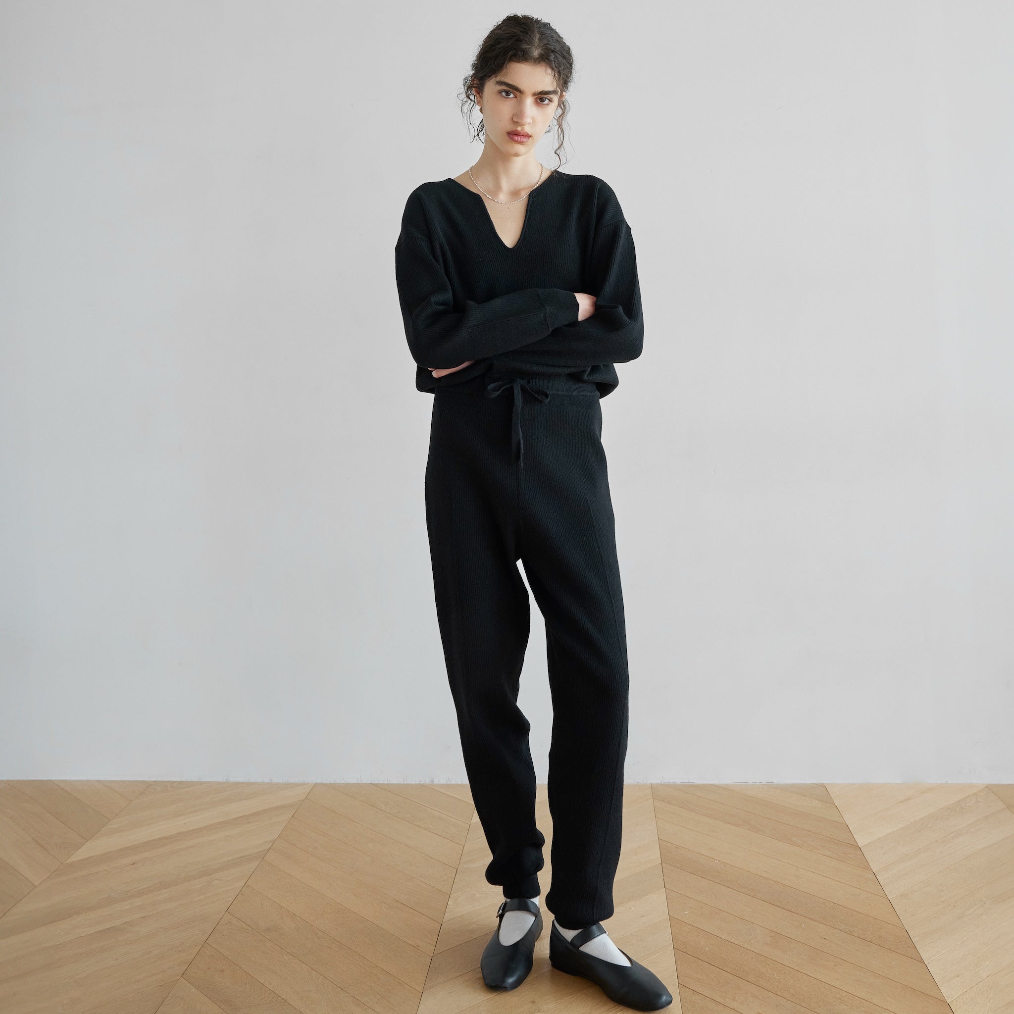 Key neck knit all-in-one