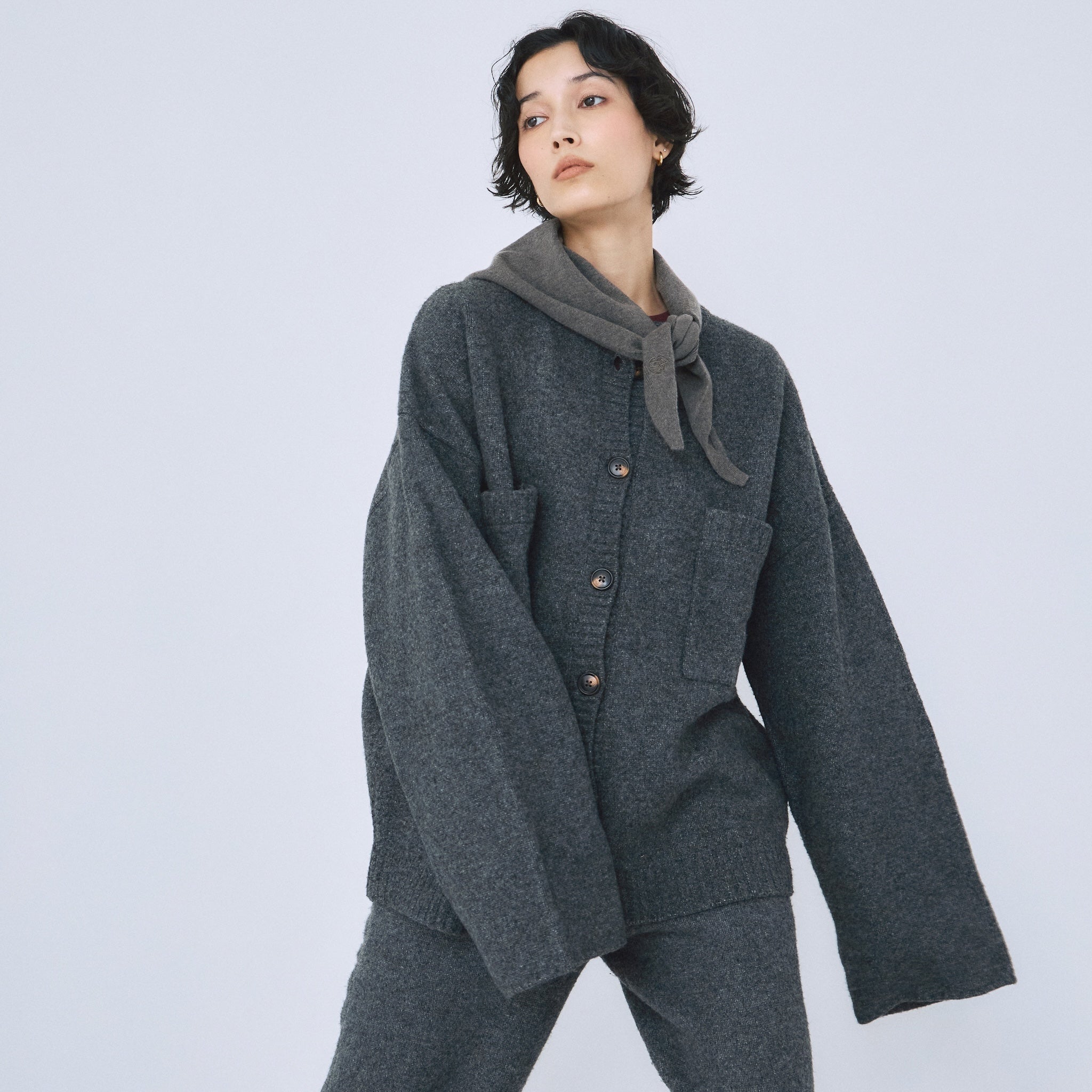 Wool mix front pocket cardigan