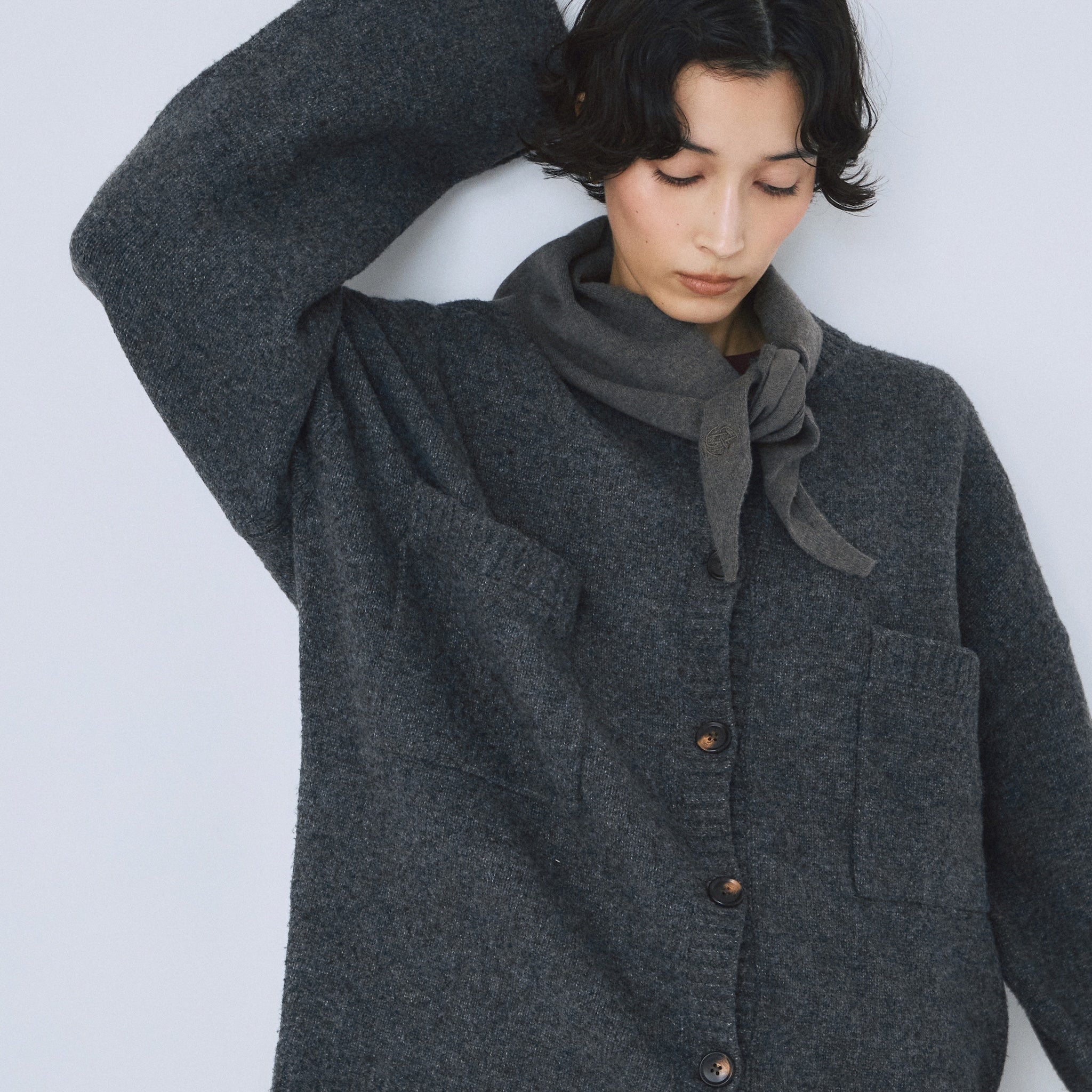 Wool mix front pocket cardigan