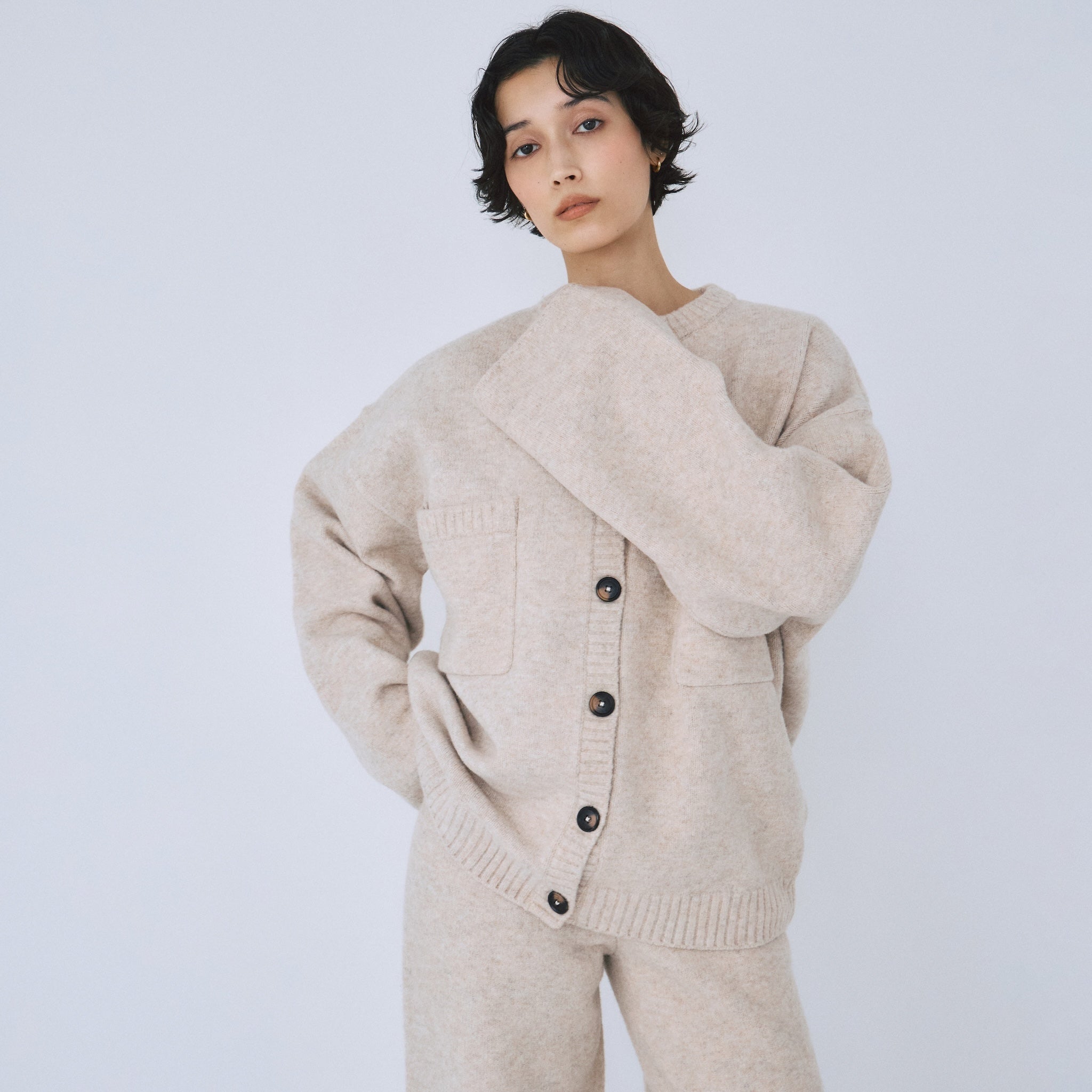 Wool mix front pocket cardigan