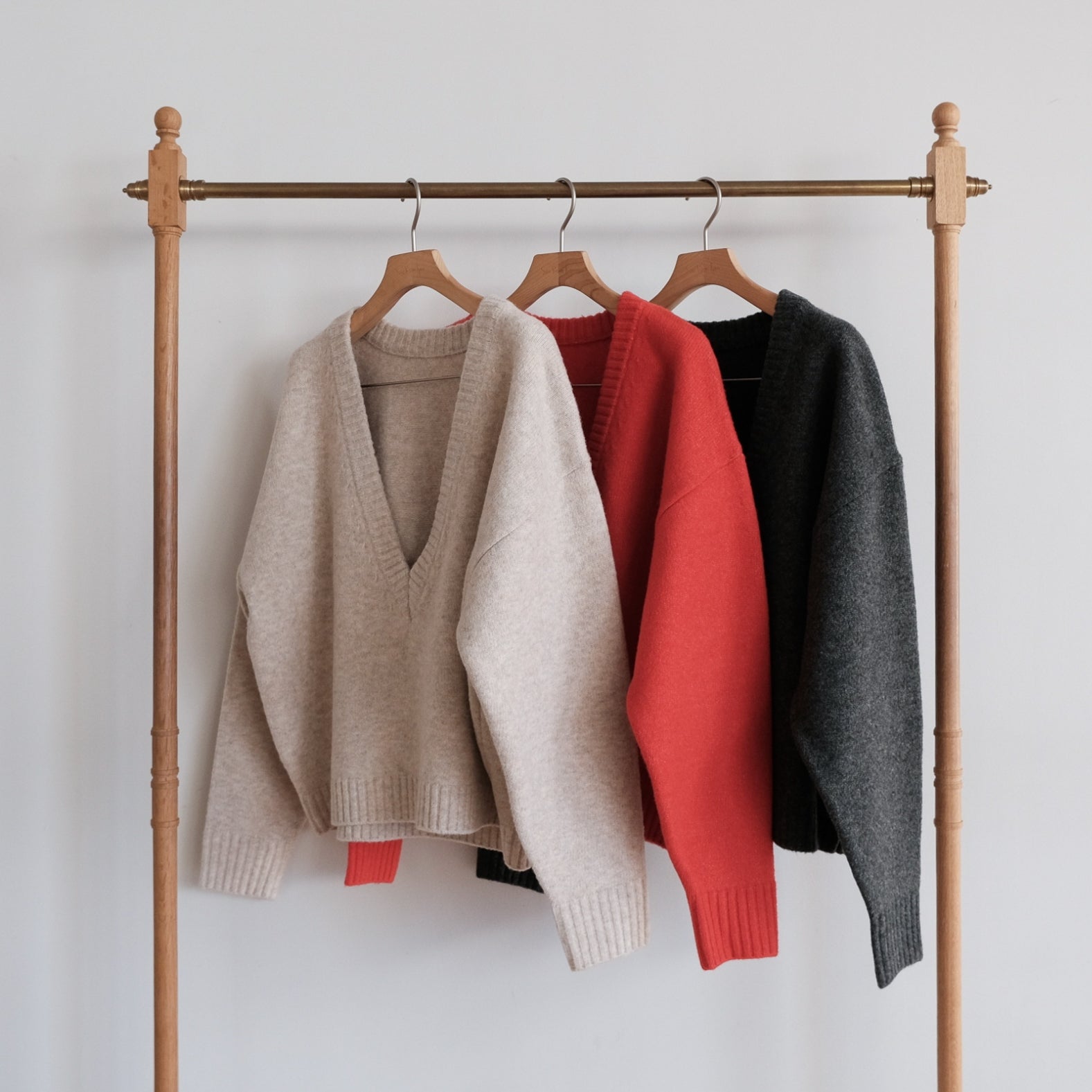 Wool mix deep V-neck top