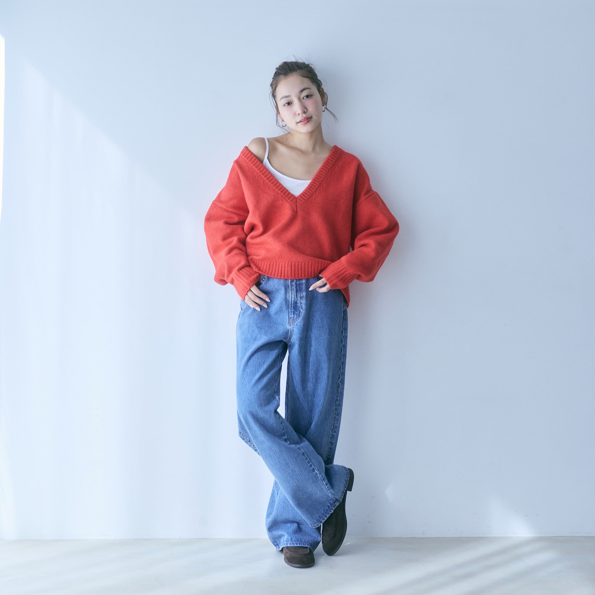 Wool mix deep V-neck top