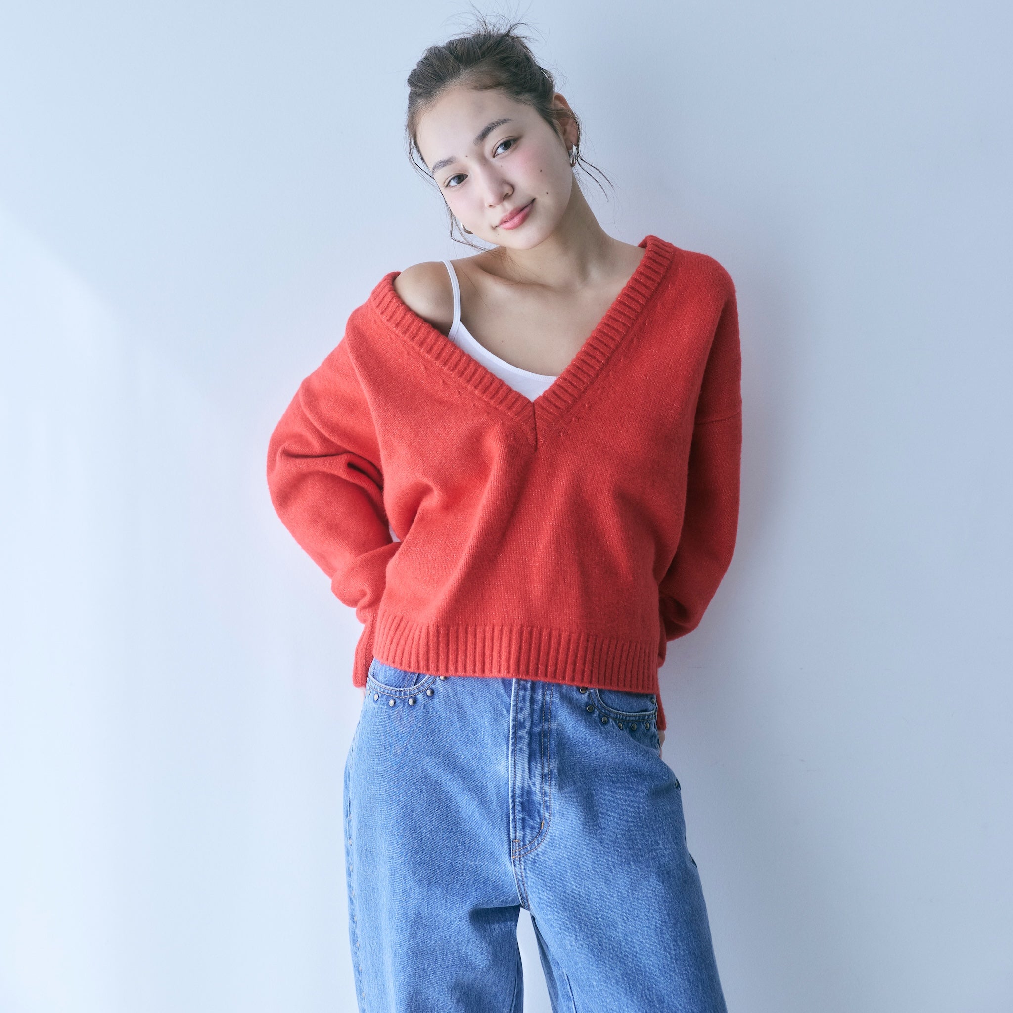 Wool mix deep V-neck top