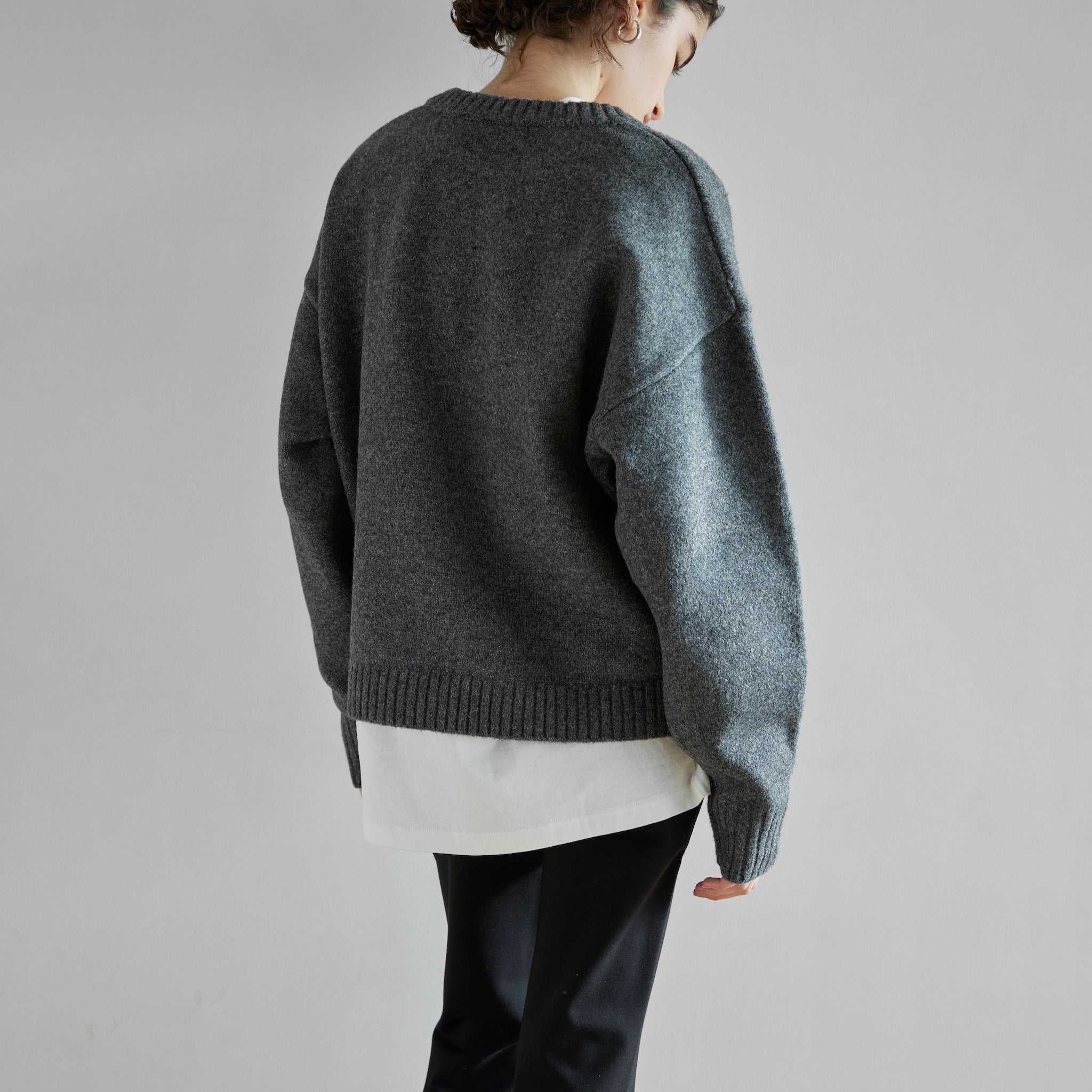 Wool mix deep V-neck top