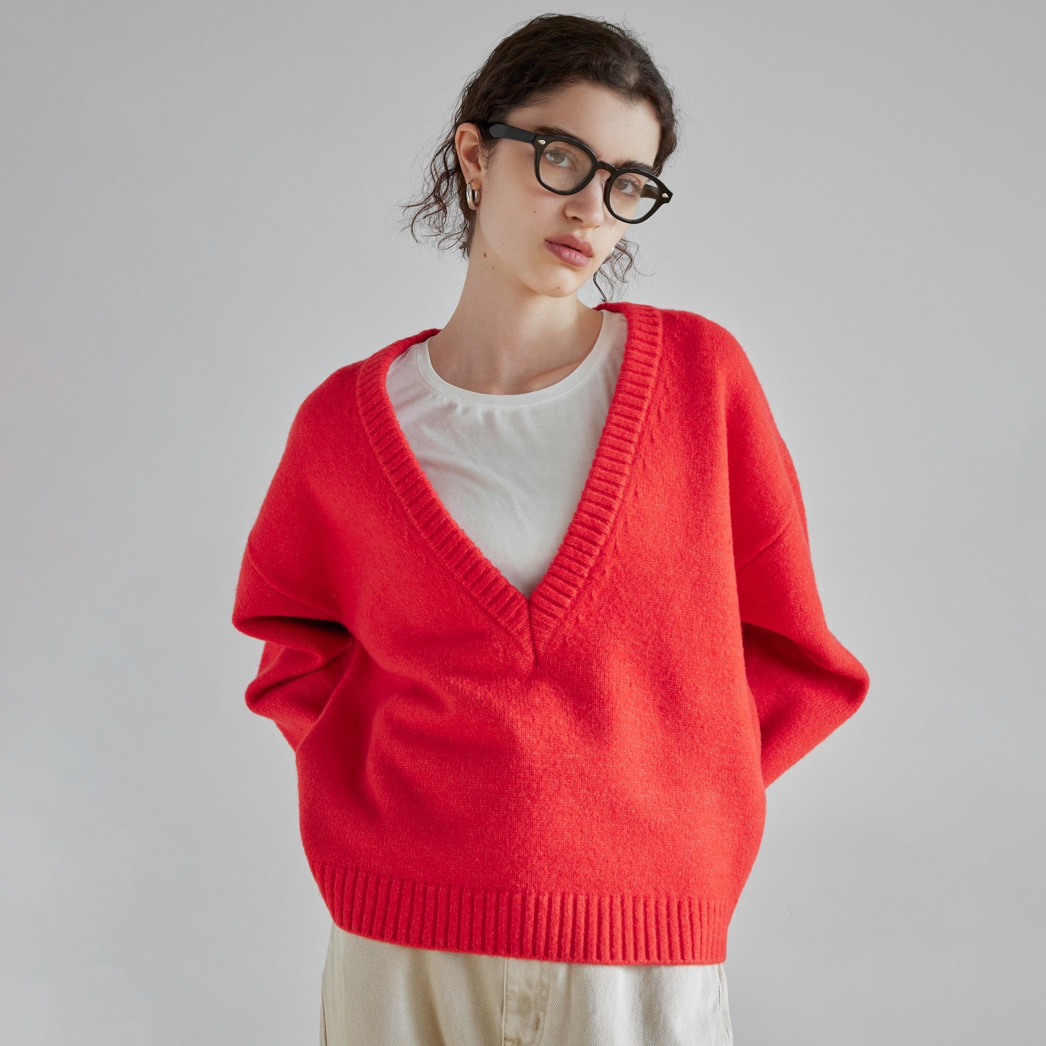 Wool mix deep V-neck top