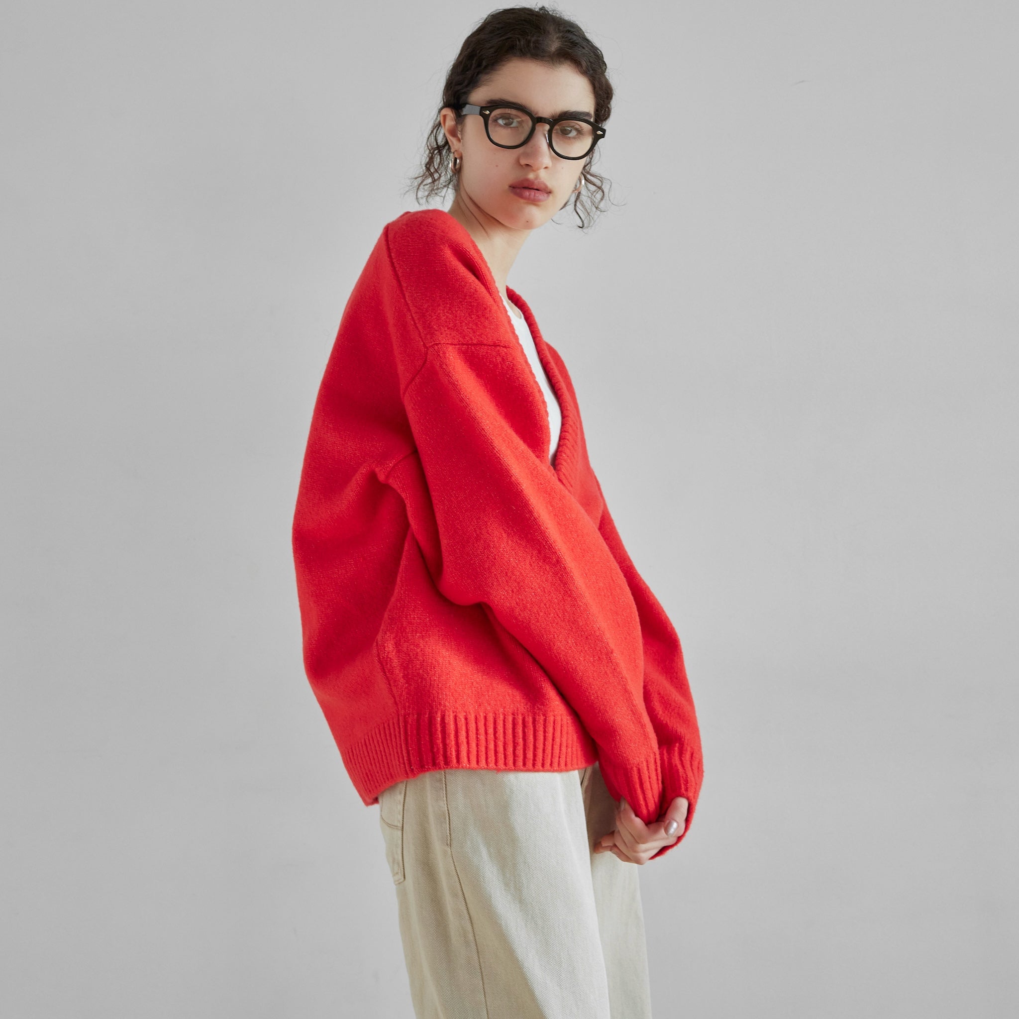 Wool mix deep V-neck top