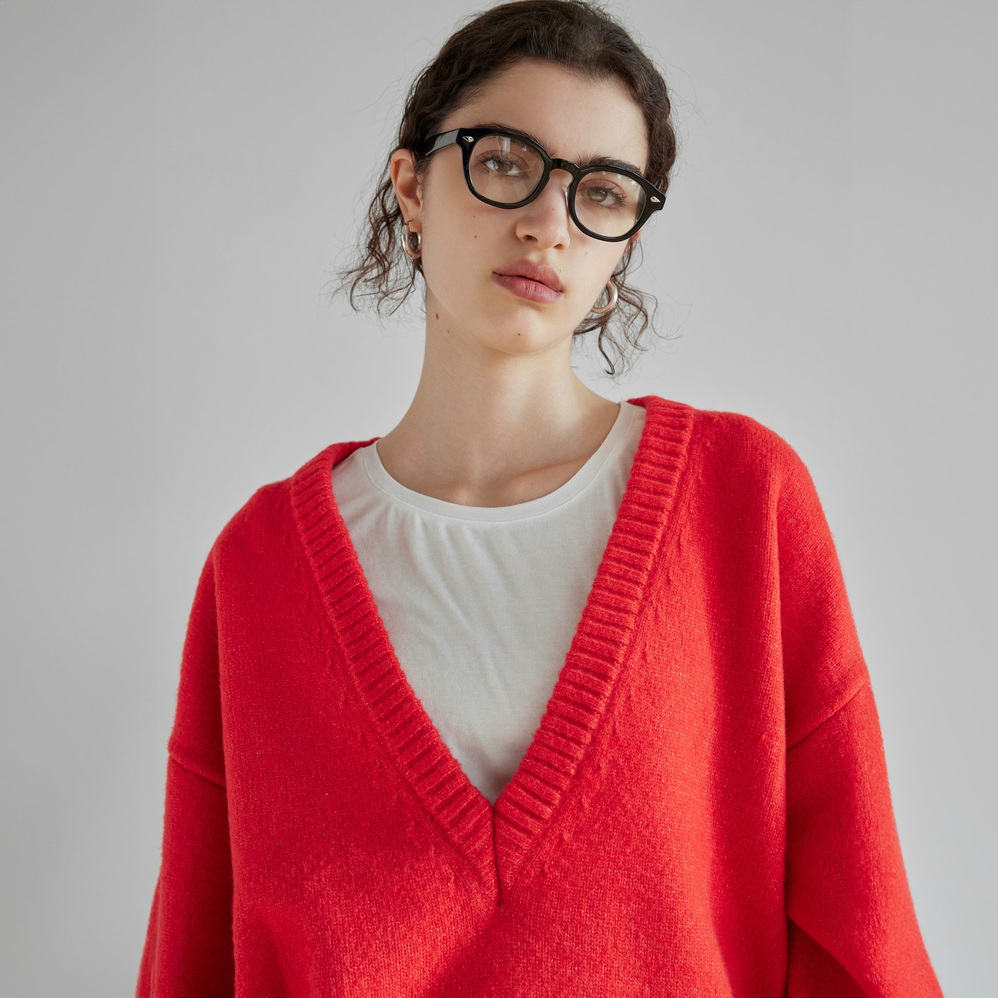 Wool mix deep V-neck top