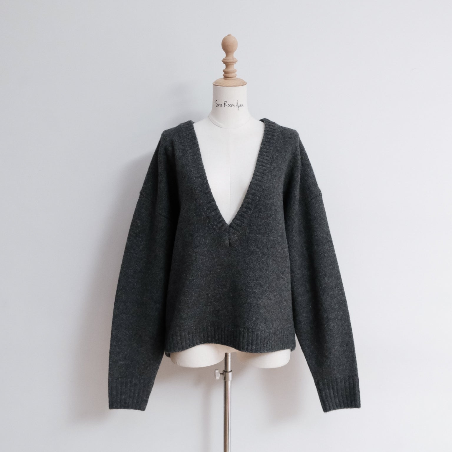 Wool mix deep V-neck top