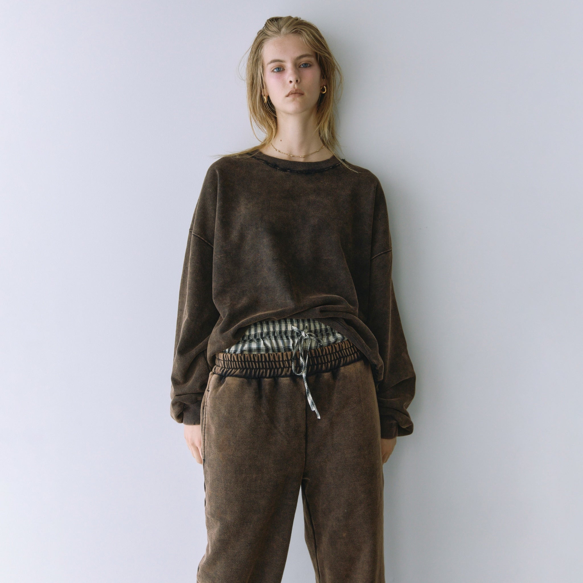 Acid dye distressed sweatshirt pullover