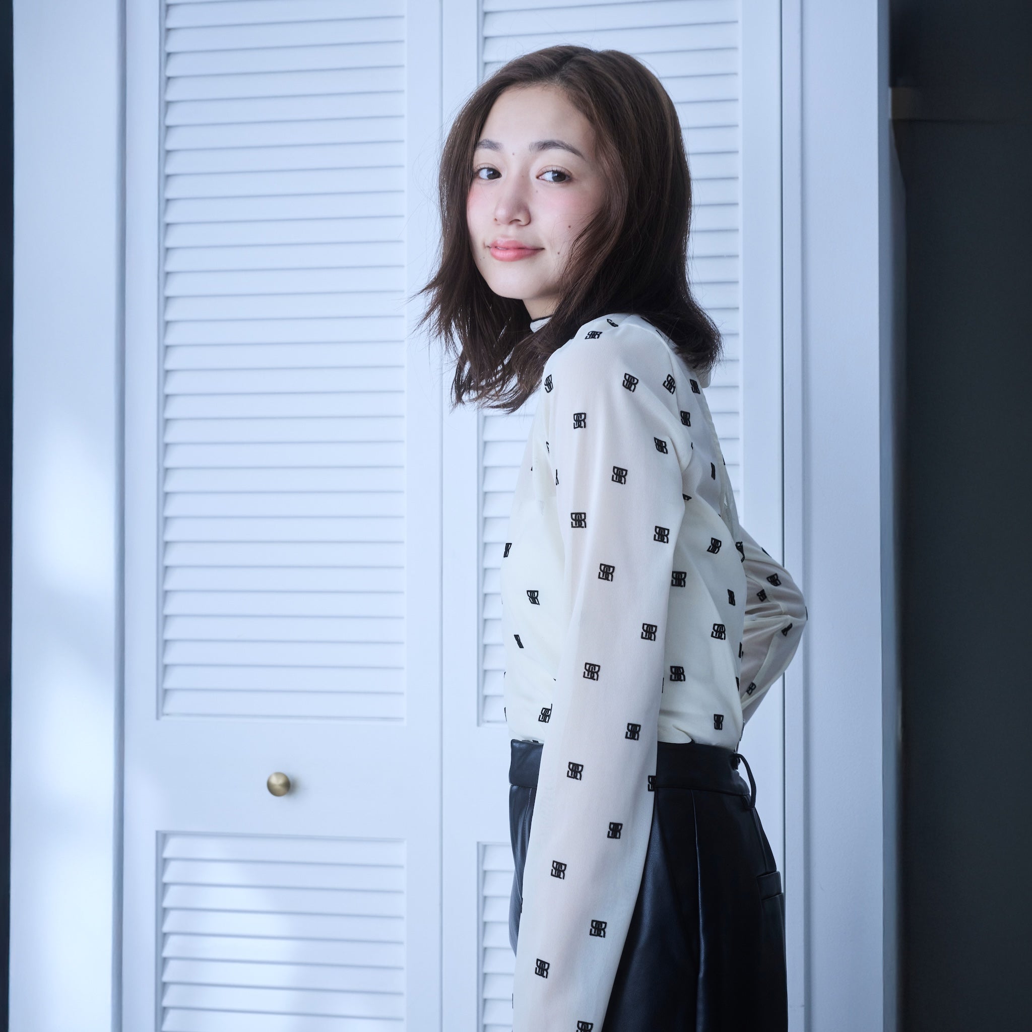 Flocked Multi Pattern High Neck Top