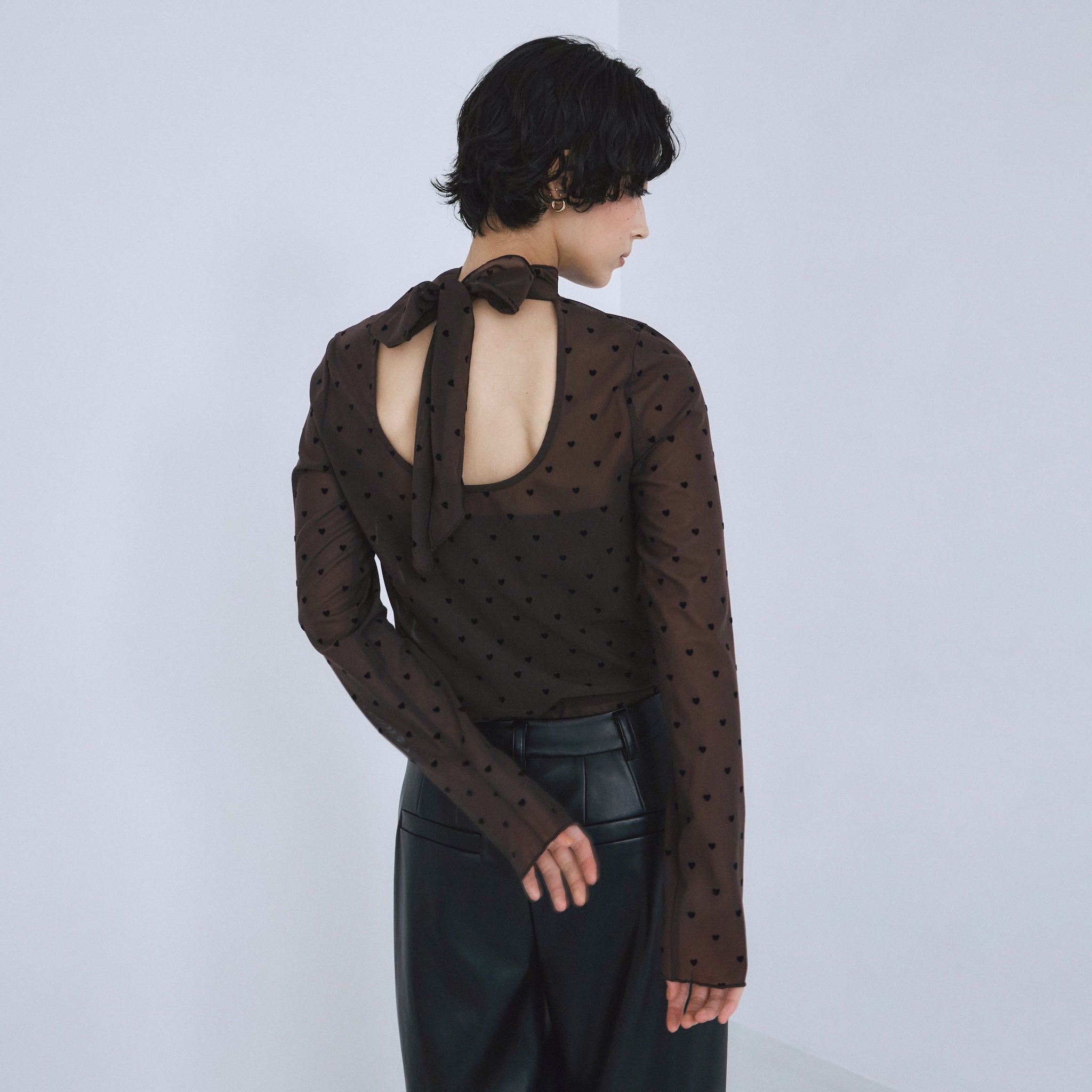 Flocked Multi Pattern High Neck Top