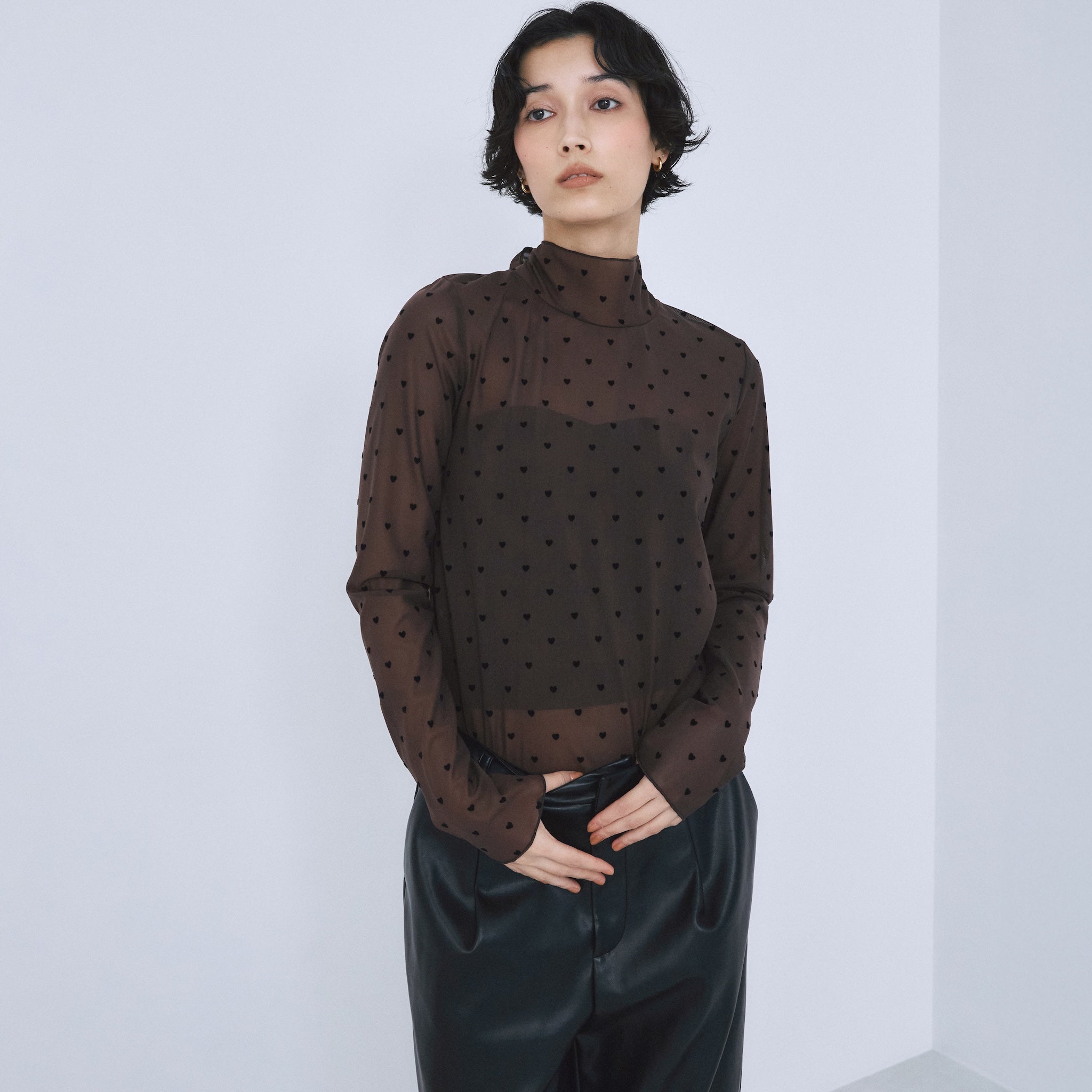 Flocked Multi Pattern High Neck Top