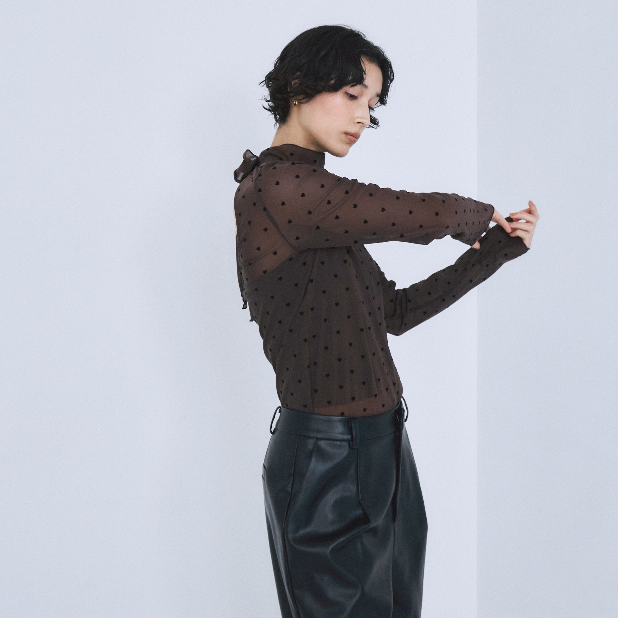 Flocked Multi Pattern High Neck Top