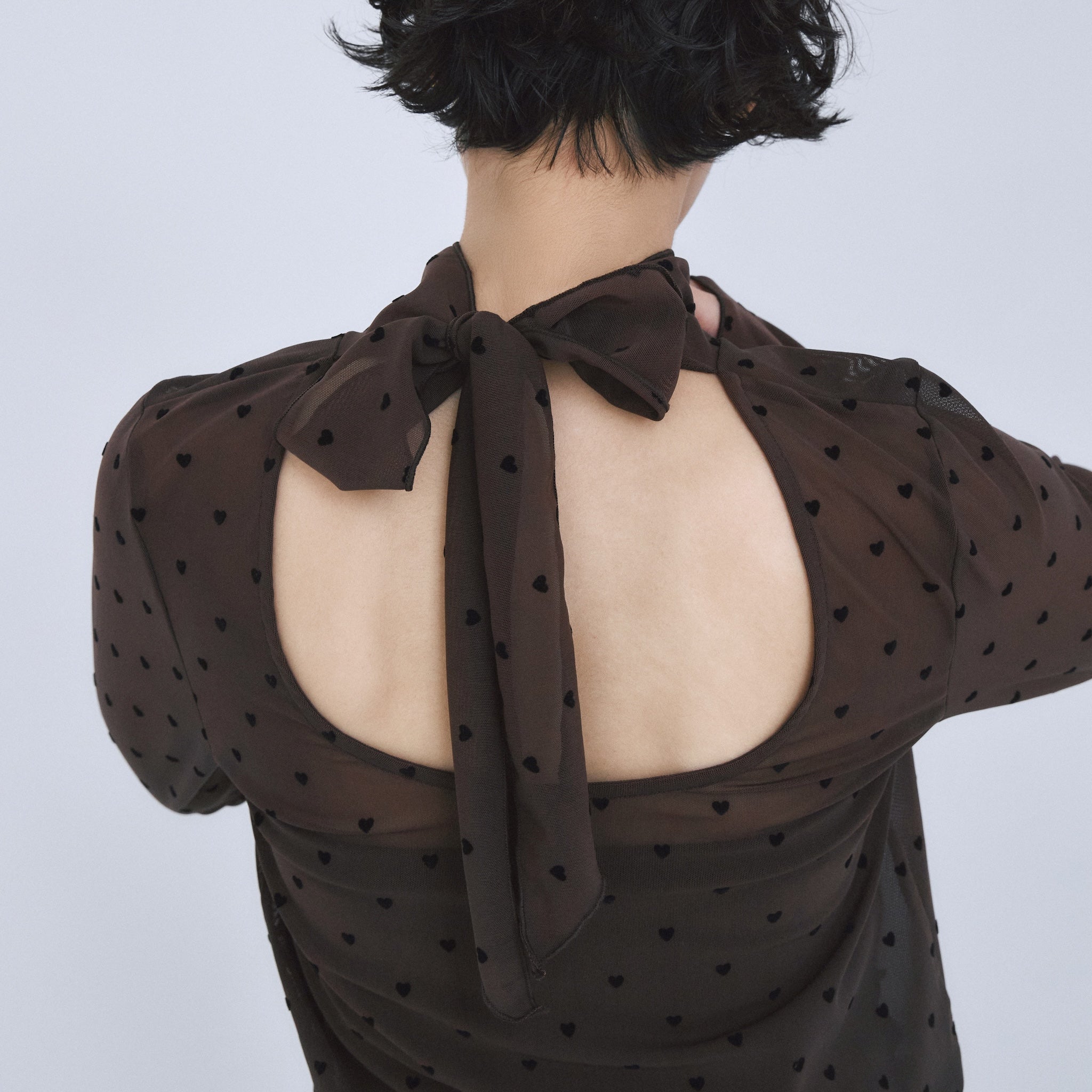 Flocked Multi Pattern High Neck Top