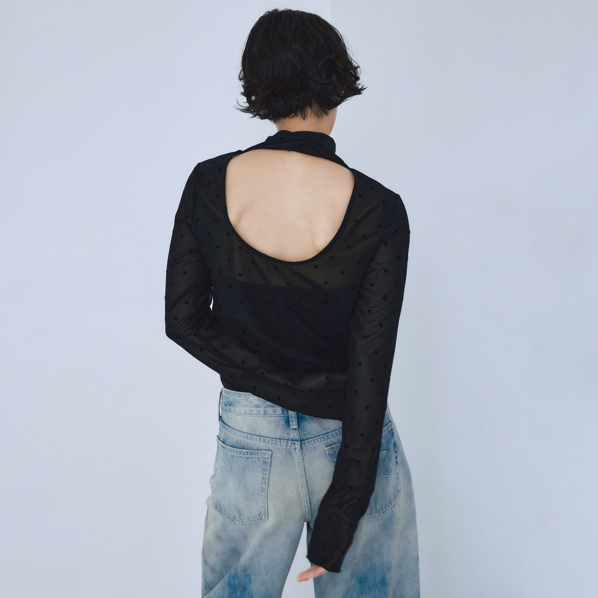 Flocked Multi Pattern High Neck Top