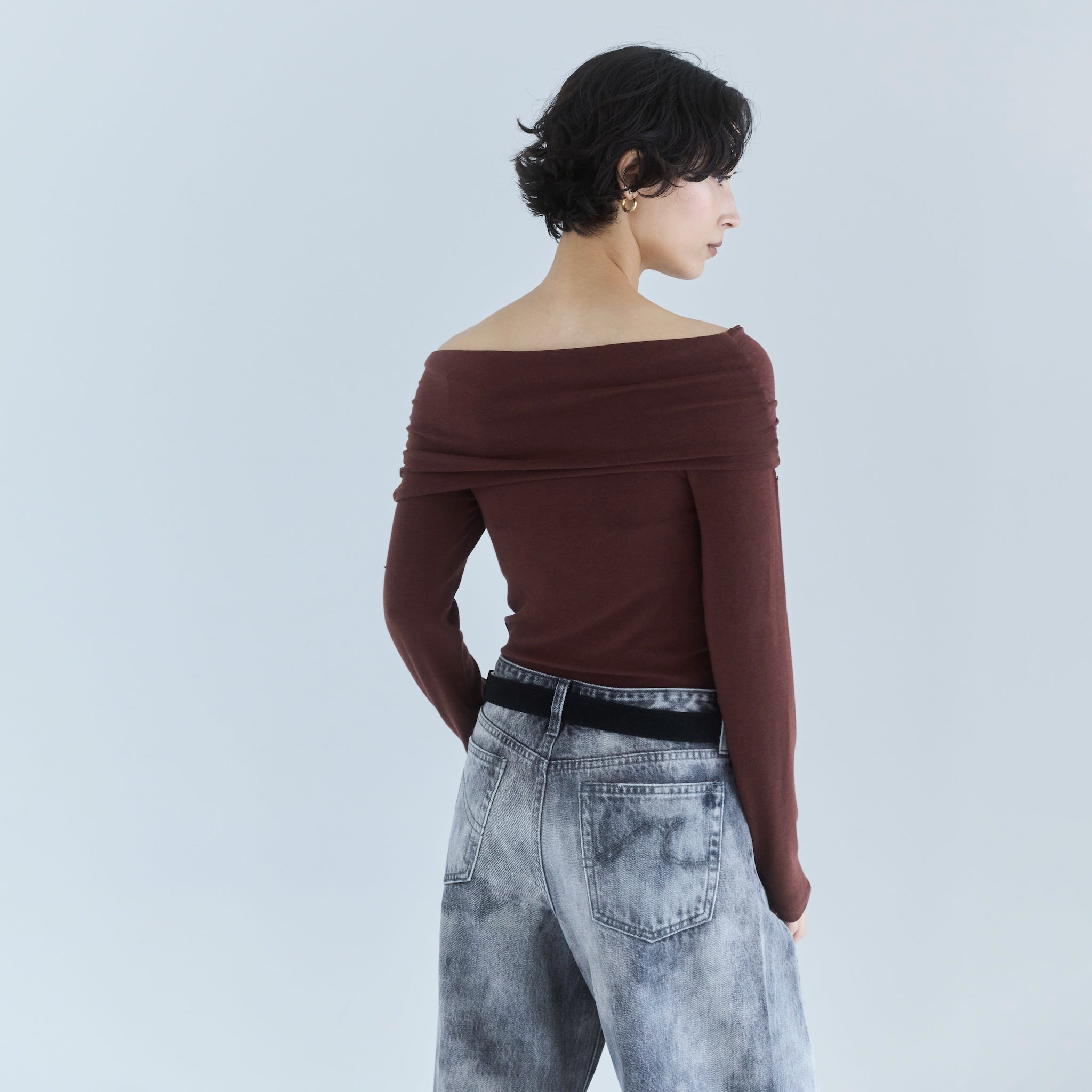 Softtouchオフショルギャザートップス